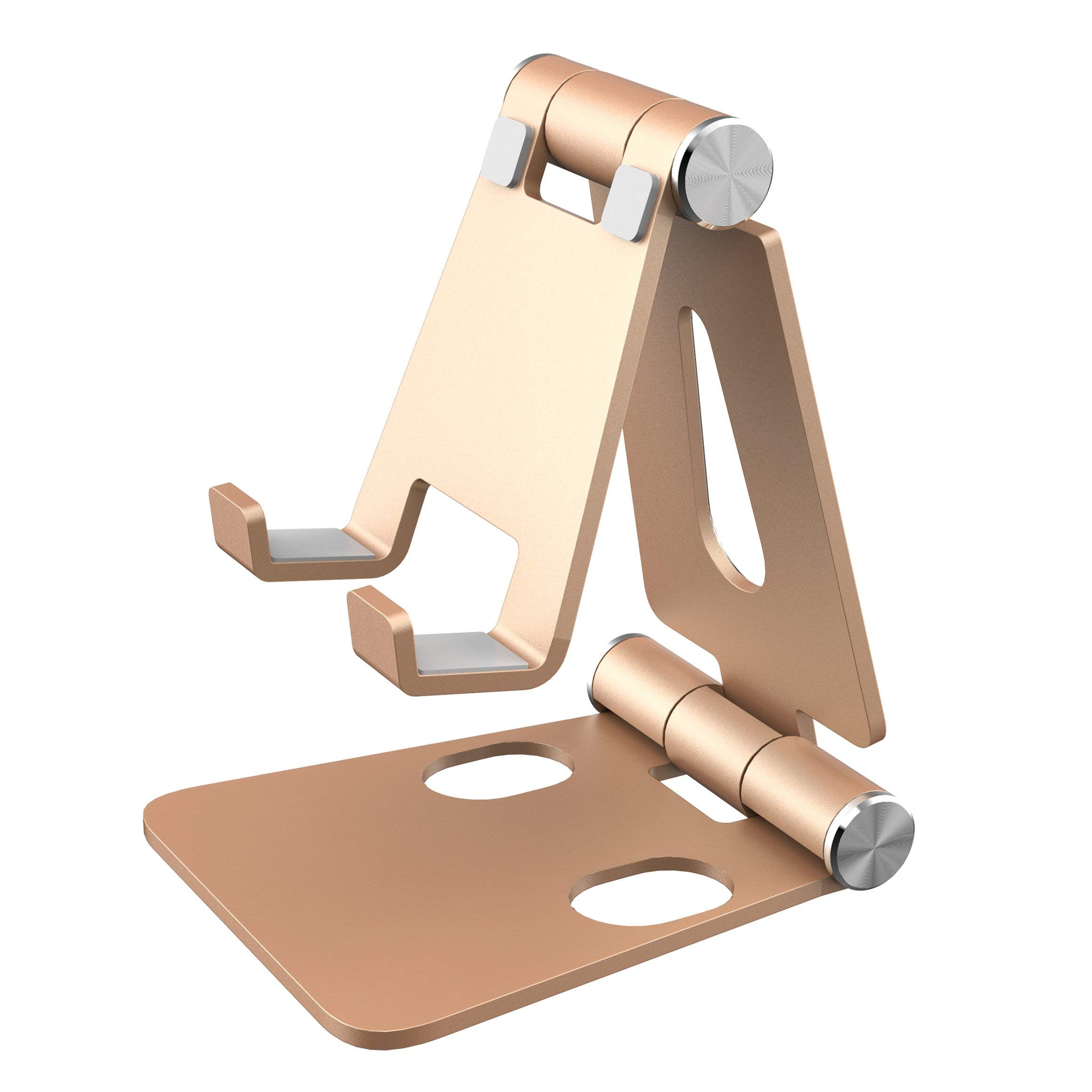 Aduro U-Rise Adjustable & Foldable Aluminum Phone Stand - Universal Smartphone Holder for Desk, Tabletop, Office & Home - Gold (Portable, Durable Steel Design) - Perfect for Video Calls, Watching Movies & Hands-Free Use