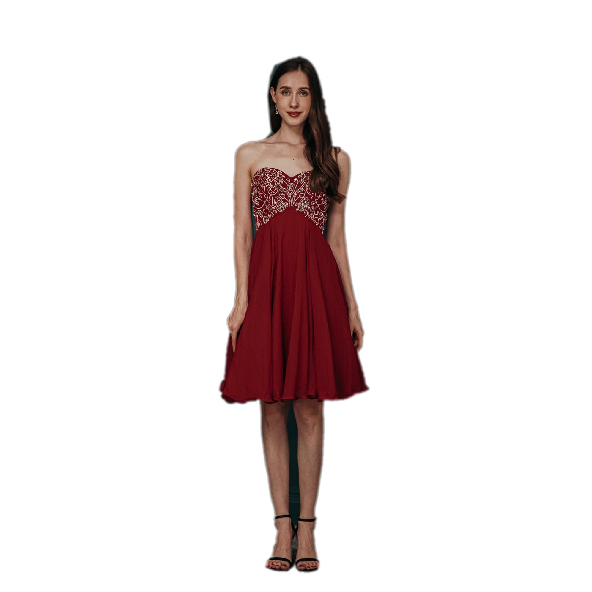 Strapless Chiffon Beaded Prom Dress for Homecoming & Evening Parties