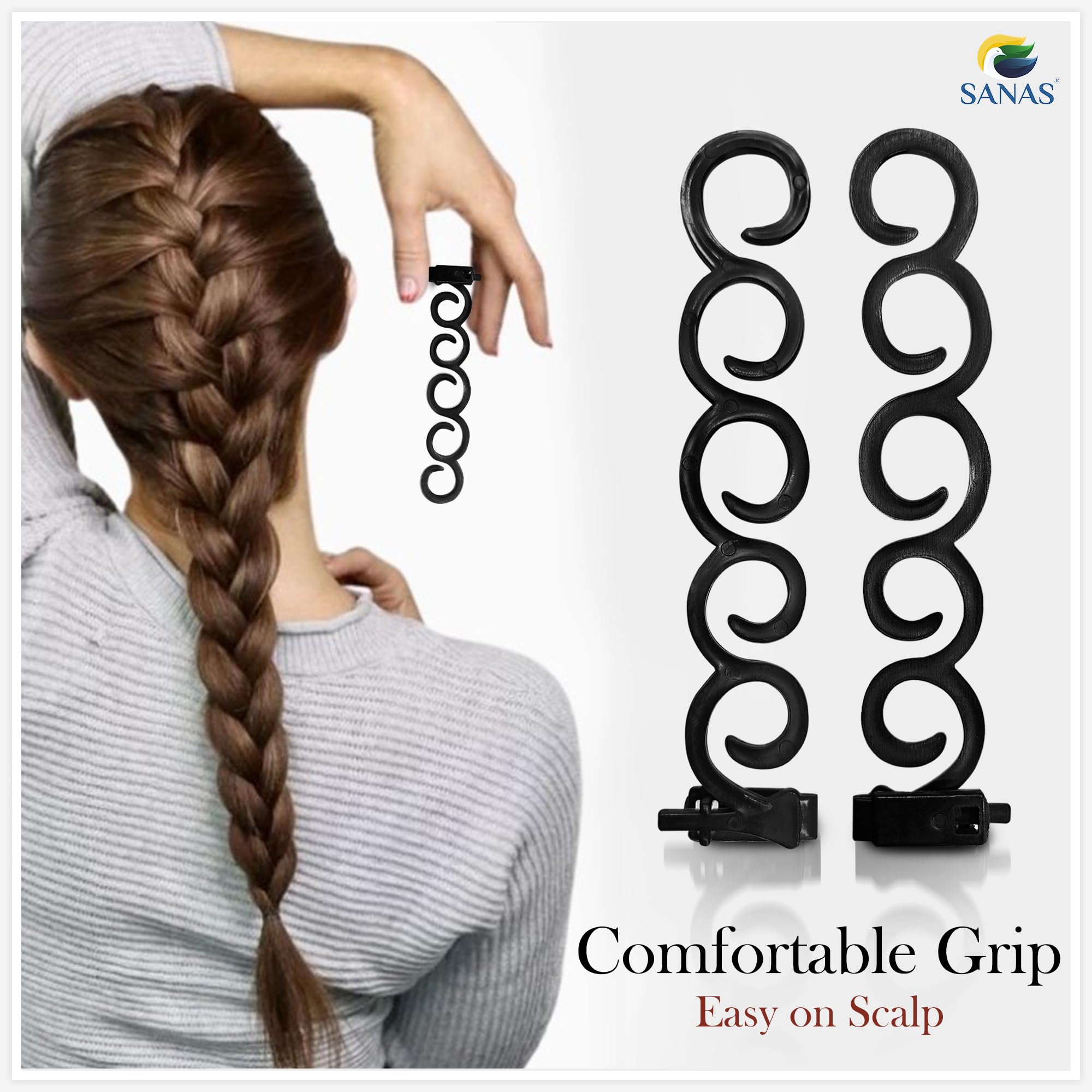Sanas Spider Hair Braider Tool - 2 Pcs Black Hair Braiding & Weaving Tool for Women & Girls | Twist & Roll Hair Styling Accessory | Perfect for Salon, Home Use & DIY Hairstyles