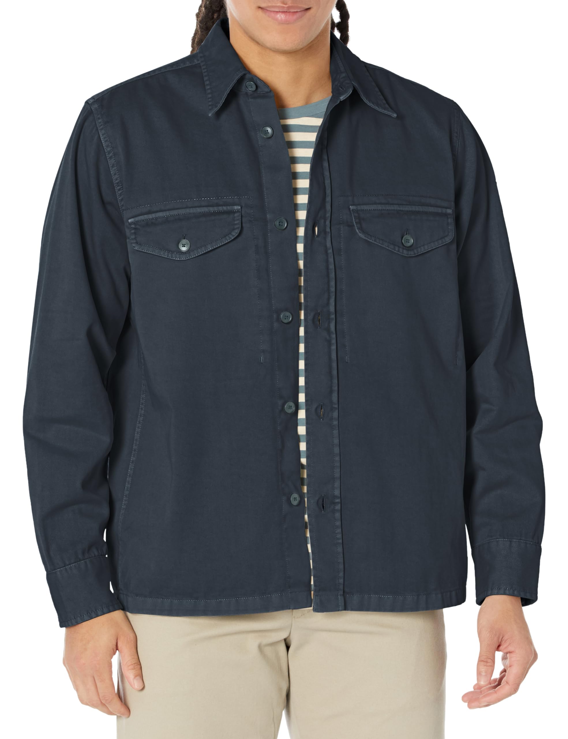 BOSS Men's Front Pocket Button Twill Over Shirt - Casual Layering Shirt for Work, Outdoor & Everyday Wear