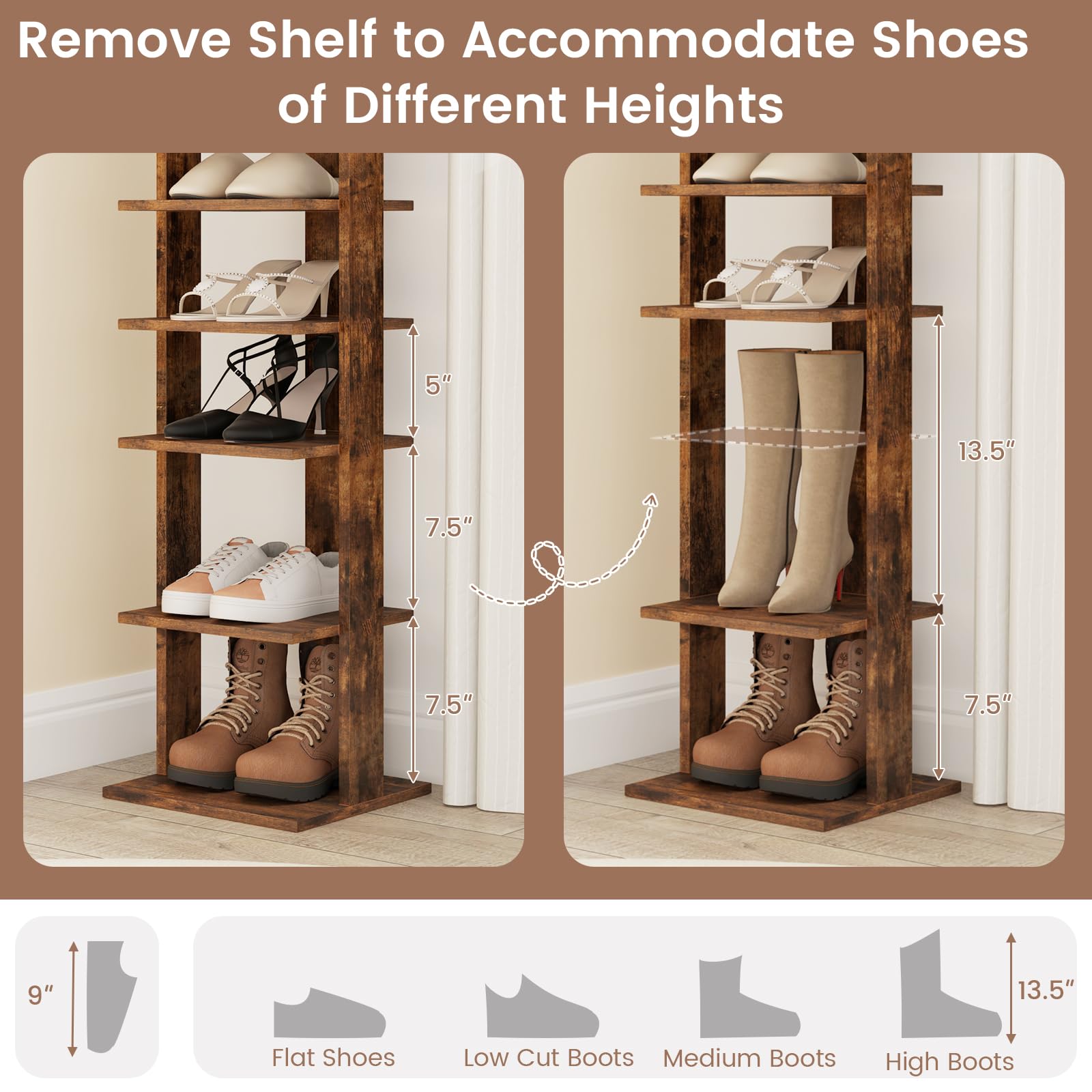 Tangkula 8-Tier Vertical Shoe Rack - Space Saving Corner Shoe Organizer Holds 7 Pairs - Narrow Shoe Storage for Entryway, Front Door or Closet - Perfect for Small Spaces, Apartments & Home Organization