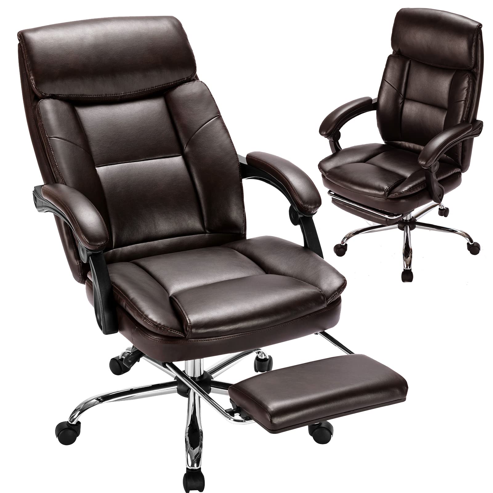 Premium Ergonomic Executive Office Chair - Big & Tall Leather Swivel Rolling Manager Chair with Adjustable High Back, Padded Armrests & Retractable Footrest - Perfect for Home Office, Gaming & Computer Workstations