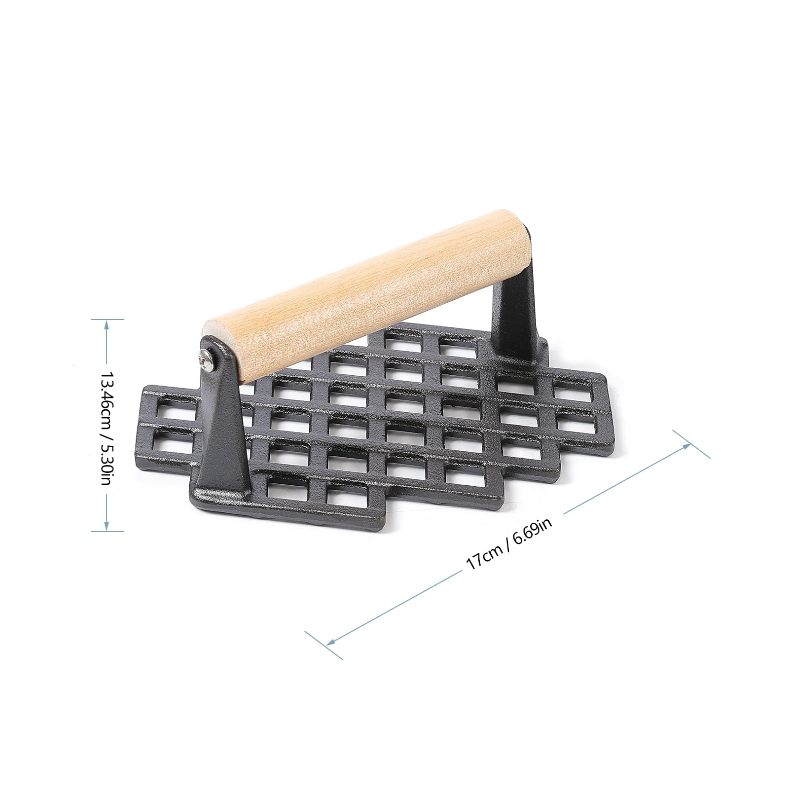 HAWOK Cast Iron Pre-Seasoned Grill Panini Press with Wooden Handle - Set of 2 Heavy Duty Grill Weights for Panini, Burgers, Steaks & Sandwiches - Perfect for Indoor/Outdoor Cooking, BBQ & Camping