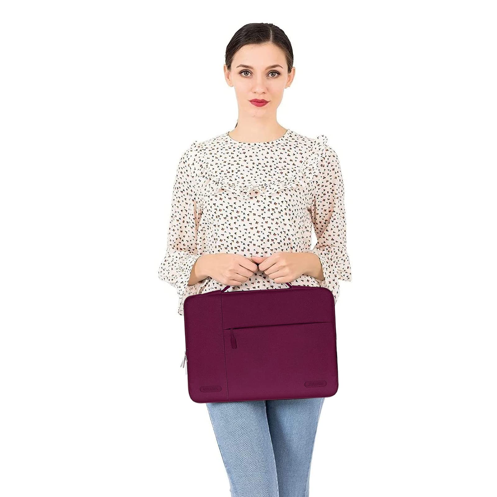 MOSISO 13-14 Inch Laptop Sleeve with Handle - Protective Case Compatible with MacBook Air 13/Pro 13/14, HP, Dell, ASUS, Lenovo Notebooks - Durable Polyester Computer Bag (Burgundy) for Work, School & Travel
