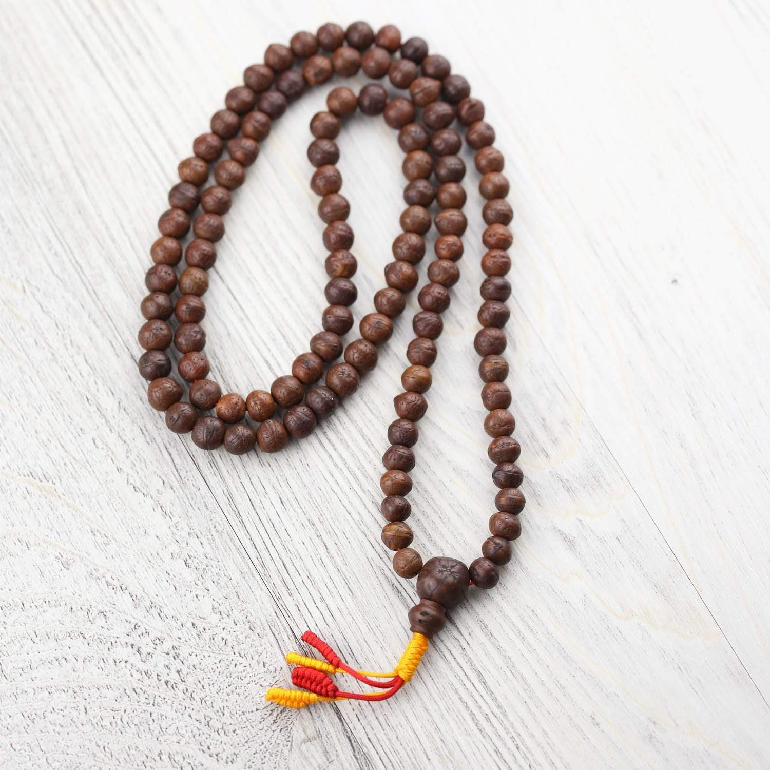 Antique Bodhi Spirit Mala Beads - 108 Natural Wood Prayer Beads for Meditation, Yoga & Spiritual Practice - Buddhist & Hindu Prayer Necklace for Mindfulness & Stress Relief