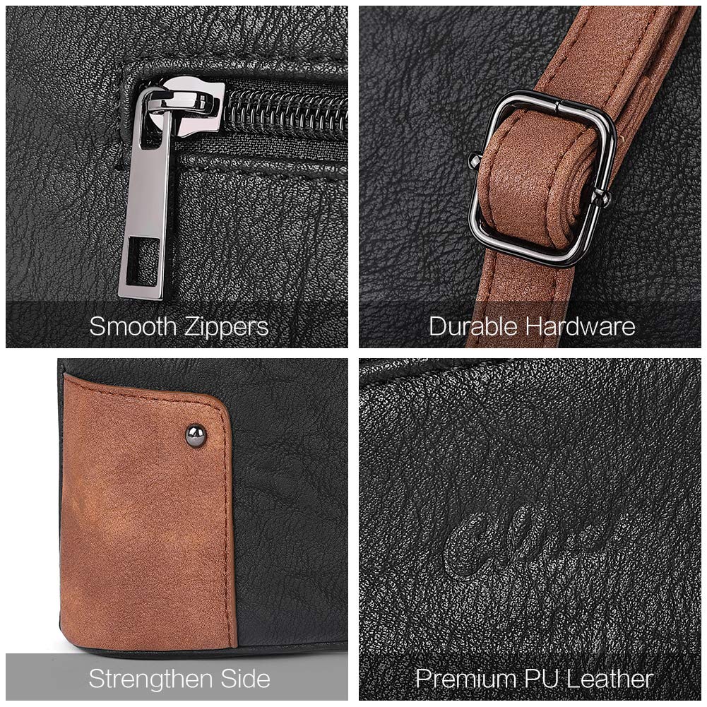 CLUCI Women's Vintage Leather Crossbody Bag with Triple Pockets - Stylish Shoulder Purse for Travel, Vacation & Everyday Use