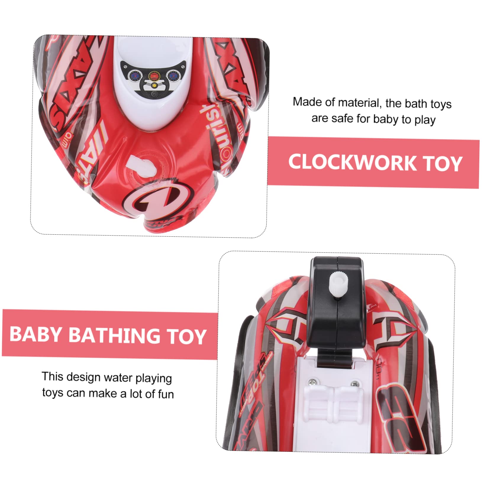 Vaguelly 3-Piece Wind-Up Bath Toy Boats Set - Fun Floating Boat Toys for Kids in Bathtub, Pool & Outdoor Water Play - Red Rubber Ducky Style Bath Squirter Toys for Toddlers