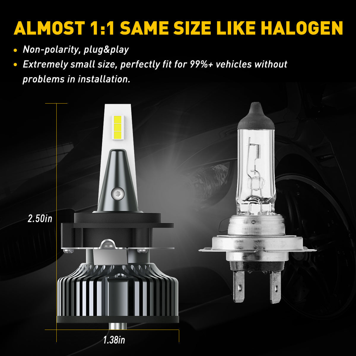 H7 LED Bulb 16000LM 6500K White Light with Retainer Adapter - Compatible with VW, BMW, Mercedes Benz - Perfect for Headlight Replacement & Night Driving