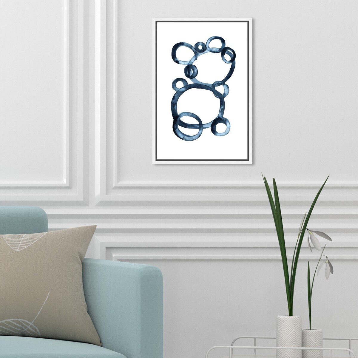 Bear Bubbles Canvas Wall Art - Modern Baby Bear Finger Painting Nursery Decor - White Framed Contemporary Print for Boys Room - Perfect for Kids Bedroom, Playroom & Baby Shower Gift