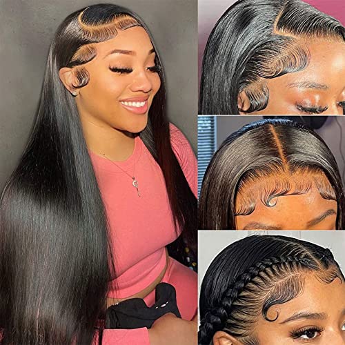 13x4 Straight Glueless Lace Front Wig - 180% Density Brazilian Virgin Human Hair with HD Transparent Lace, Pre-Plucked Baby Hair (20 Inch) - Perfect for Daily Wear, Cosplay & Special Occasions