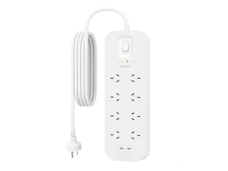 Belkin SRB004AU2M 8-Outlet Surge Protector with Dual 30W USB-C Charging Ports - Power Strip for Home Office, Gaming Setup & Electronics Protection