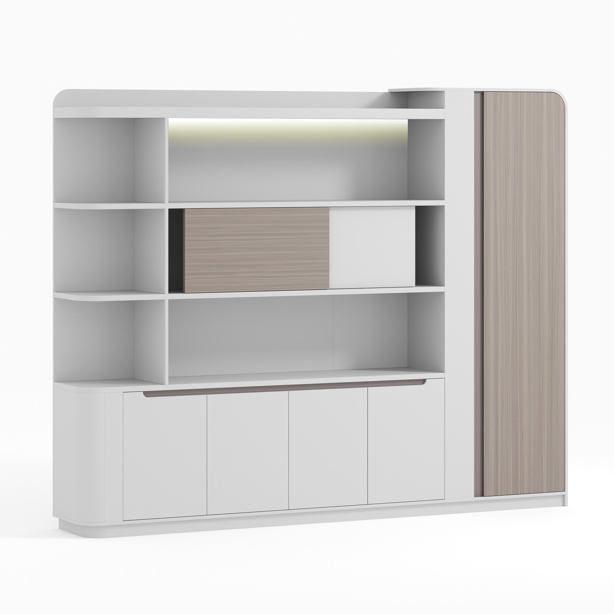 LUSH Display Unit 261.5cm White & Taupe - Modern Retail Shelving for Boutique, Clothing Store & Home Organization
