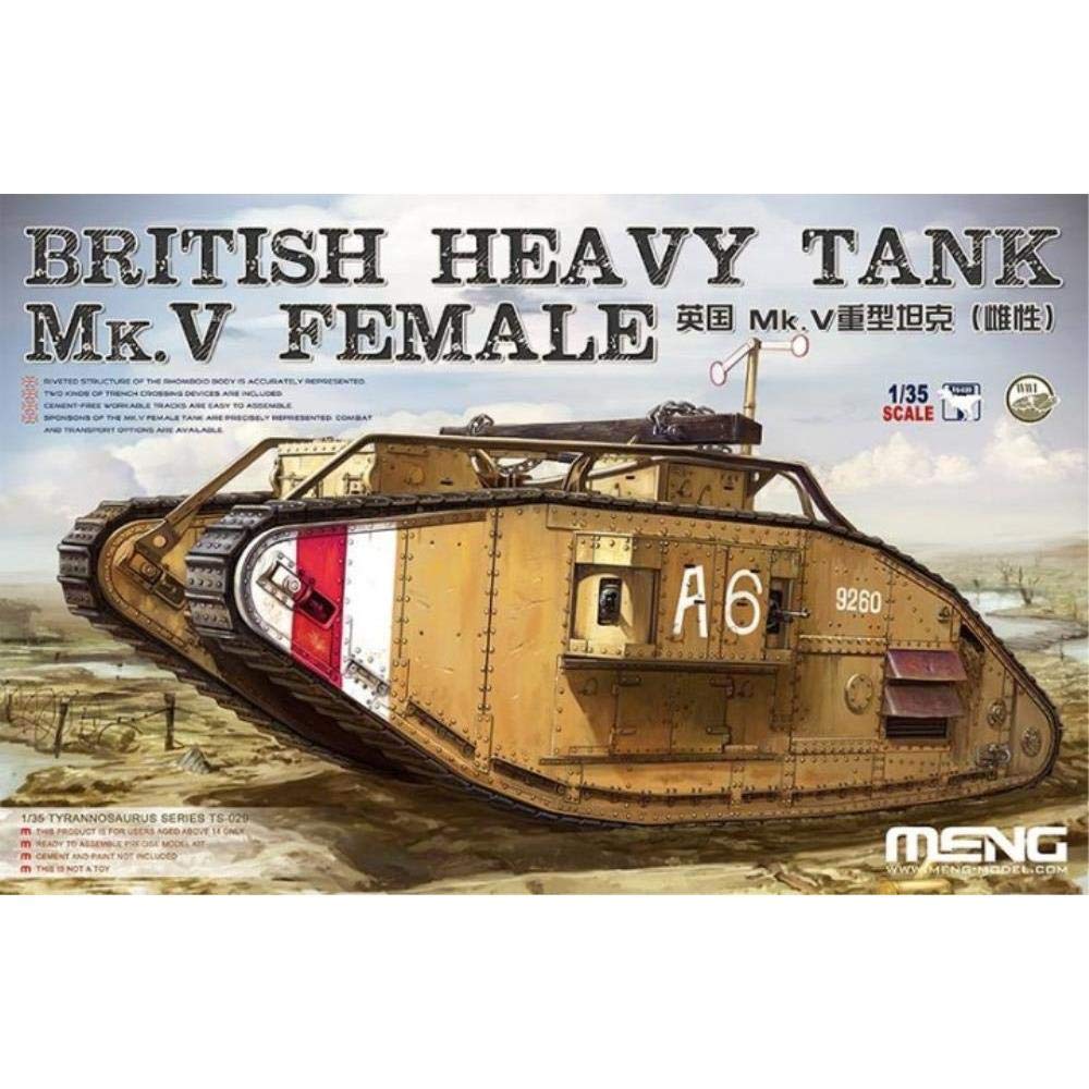 MENG TS-029 British Heavy Tank Mk V Female 1:35 Scale Military Model Kit - WWI Tank Building Set for Collectors & History Enthusiasts | Perfect for Display, Diorama Making & Wargaming Scenes