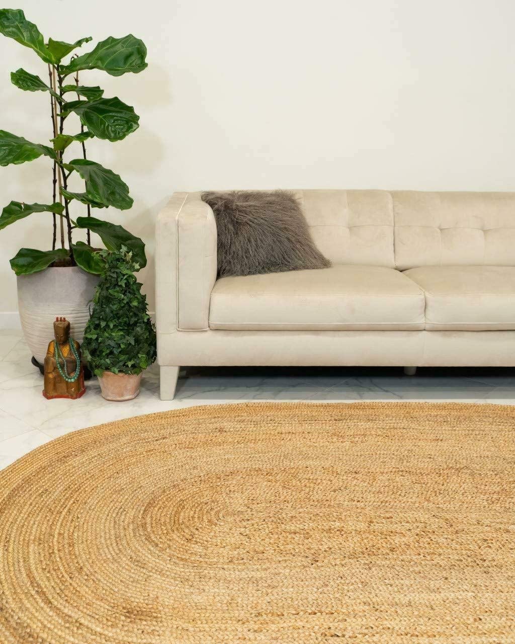 Handwoven Natural Jute Farmhouse Area Rug - Braided Oval Floor Mat for Bedroom, Kitchen & Living Room - 3x12 Feet Beige Boho Rug - Perfect for Cozy Home Decor & Farmhouse Style Interiors