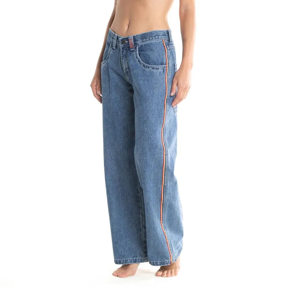 Rusty Flip Mommy Low Rise Wide Leg Jeans for Women - Dark Blue Denim Pants for Casual Wear, Outfits & Everyday Comfort