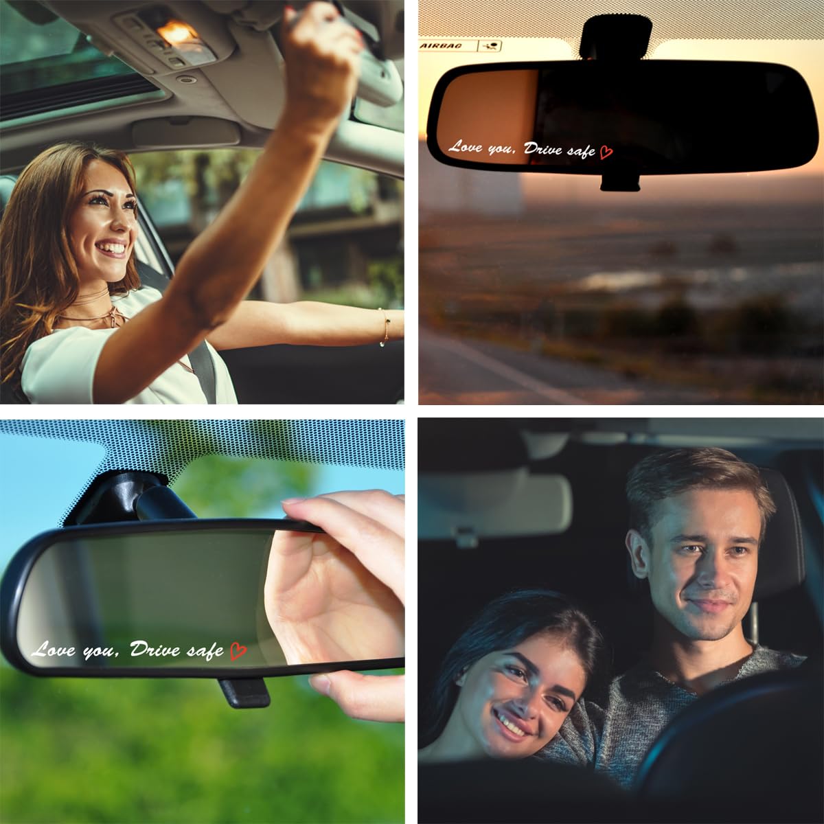 2X Self-Adhesive Rearview Mirror Decals - Motivational Car Stickers for Women with Positive Affirmations (Love You, Drive Safe in White) - Perfect for Daily Commute & Road Trips