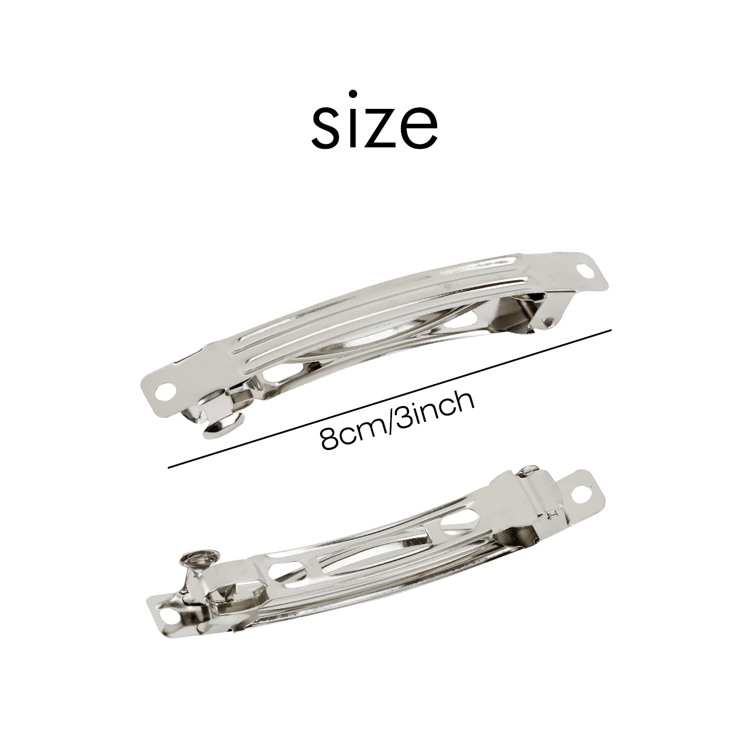 Cinaci 50 Pack 3 Inch Blank Silver Metal French Barrette Hair Clips - DIY Craft Snap Hair Pins for Women & Girls - Hair Accessories for School, Parties, Weddings & Everyday Styling