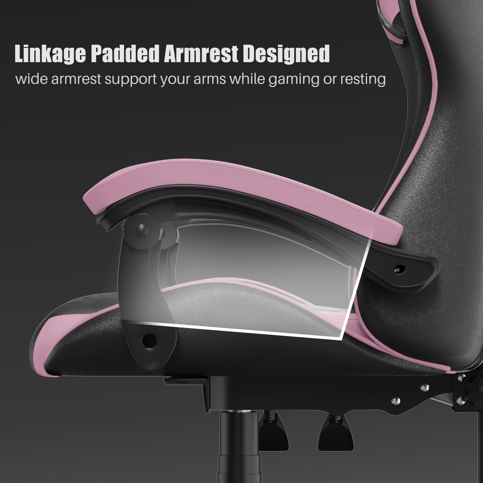 Bigzzia Ergonomic Gaming Chair for Adults - Adjustable Height, Reclining, 360° Swivel Racing Style Office Chair with Headrest & Lumbar Support - Black/Pink - Perfect for PC Gaming, Streaming & Home Office Work