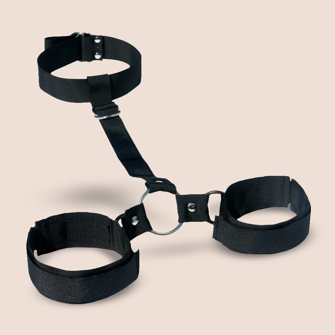 Sex & Mischief Adjustable Shadow Neck & Wrist Restraints - Hook & Loop Closure for BDSM Bondage, Couples Play, and Sensual Exploration