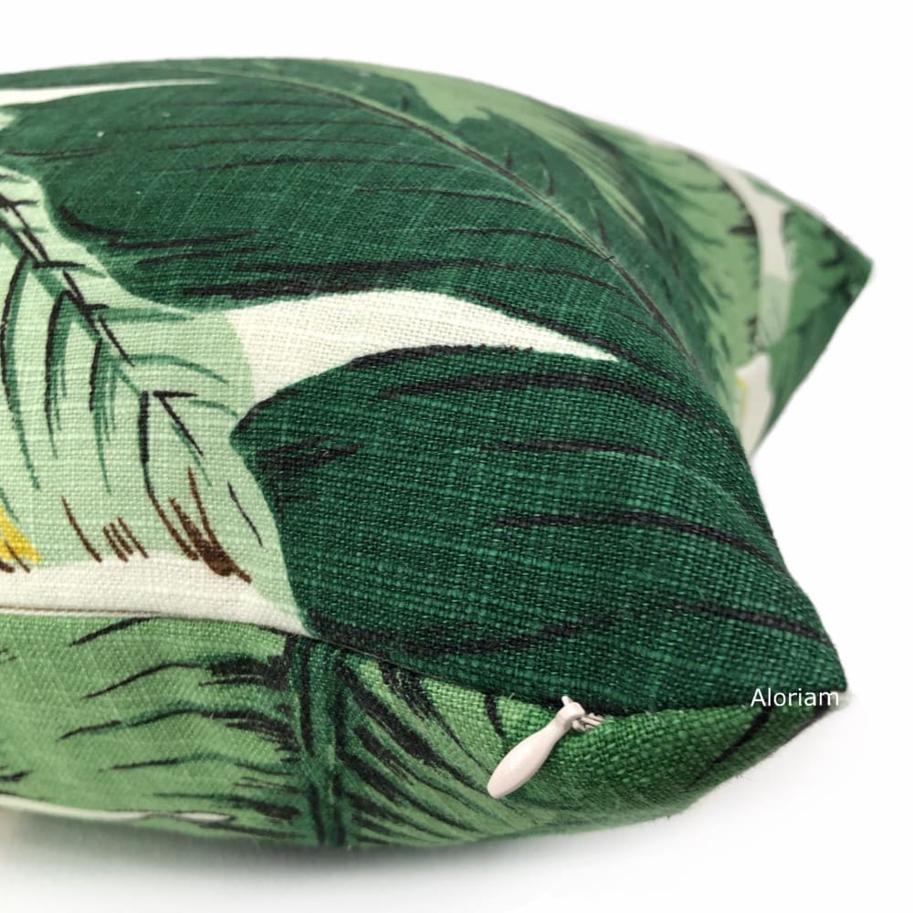 Banana Leaf Tropical Palm Leaves Green Linen Print Pillow Cover - Decorative Throw Pillow Case for Boho, Coastal & Tropical Home Decor - Perfect for Living Room, Bedroom & Porch