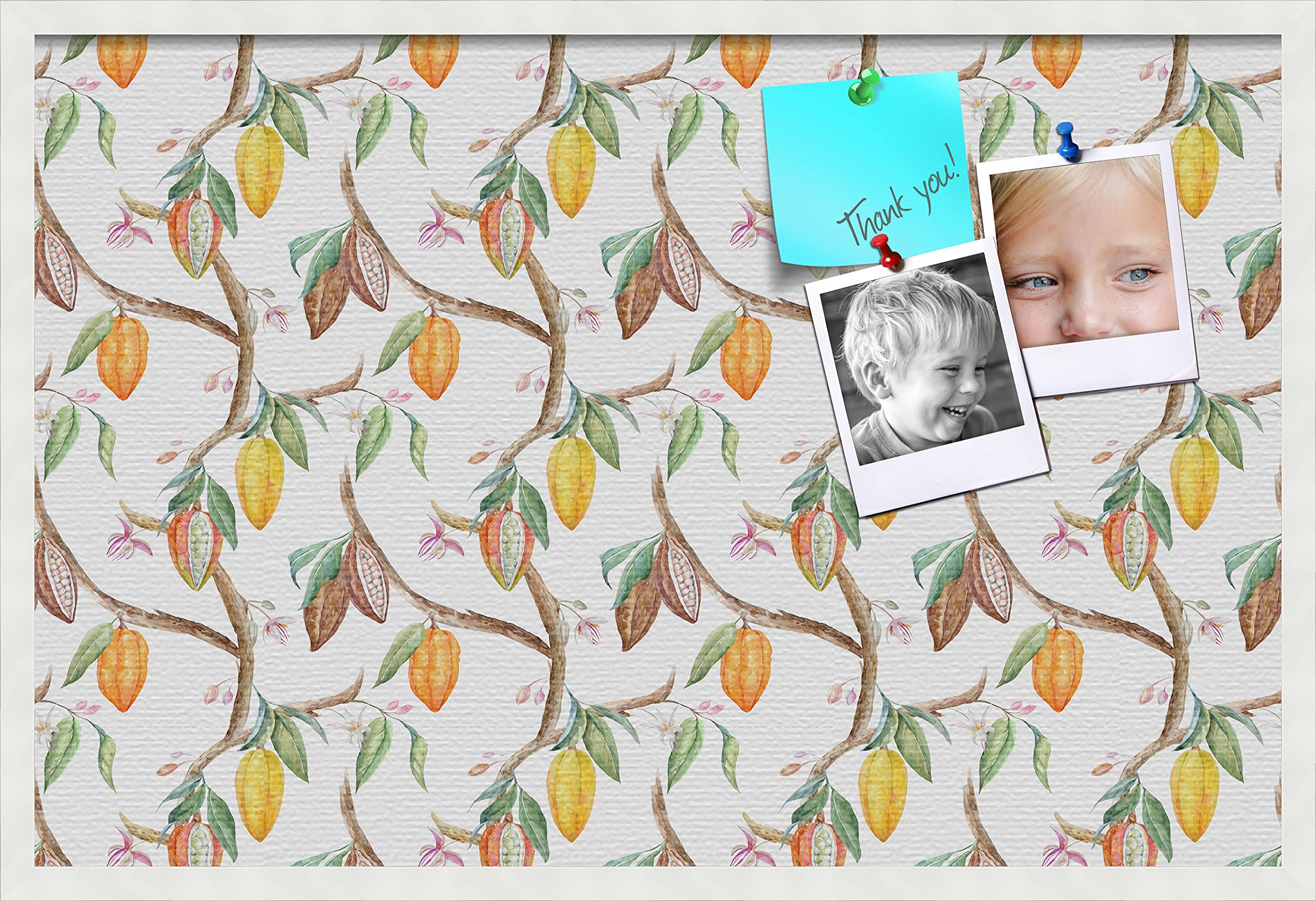 PinPix Custom Printed Cork Bulletin Board - 36x24 Inches (2x3 ft) Canvas with Fruit on Vine Design, White Framed in Satin - Perfect for Home Office, Kitchen, or Classroom Organization