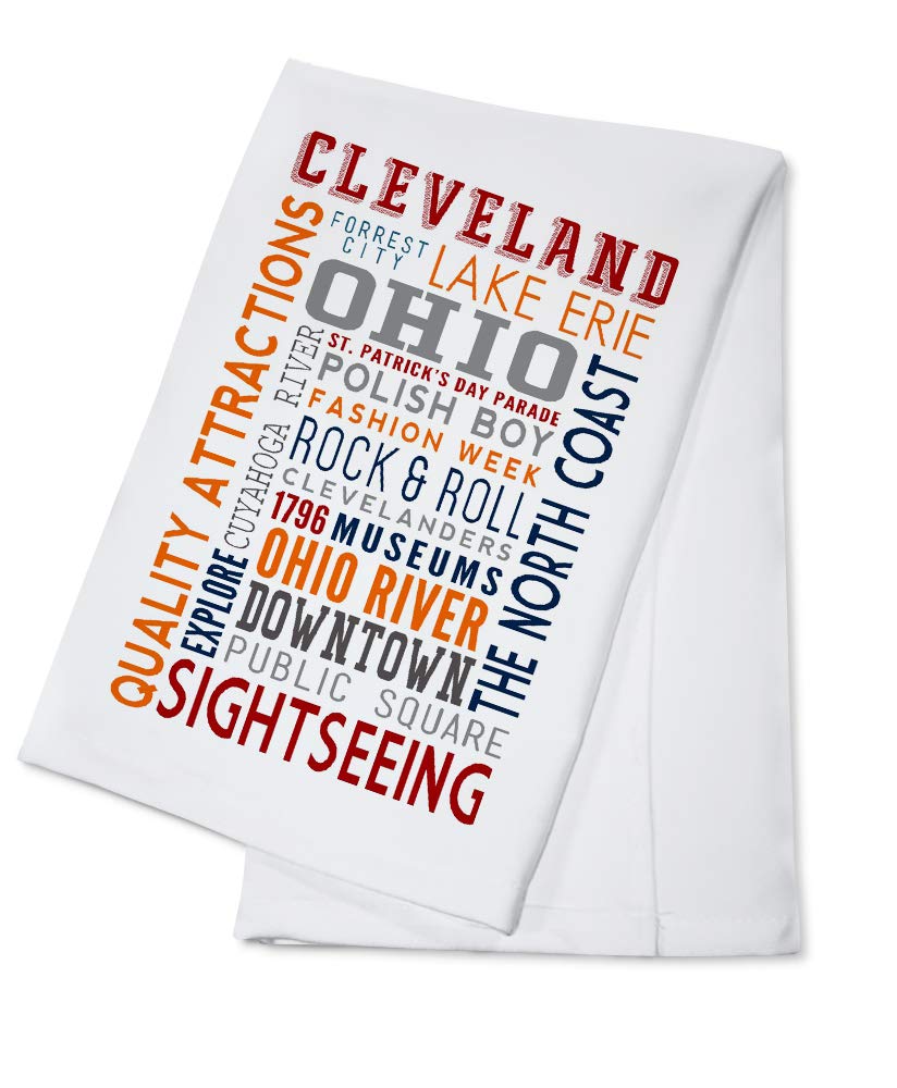 Cleveland Ohio Typography Tea Towel - 100% Cotton Kitchen Hand Towel for Dish Drying & Farmhouse Decor | Perfect Gift for Housewarming, Bridal Shower & Rustic Home Decor | Ideal for Coffee Bars, Country Kitchens & Farmhouse Style Homes