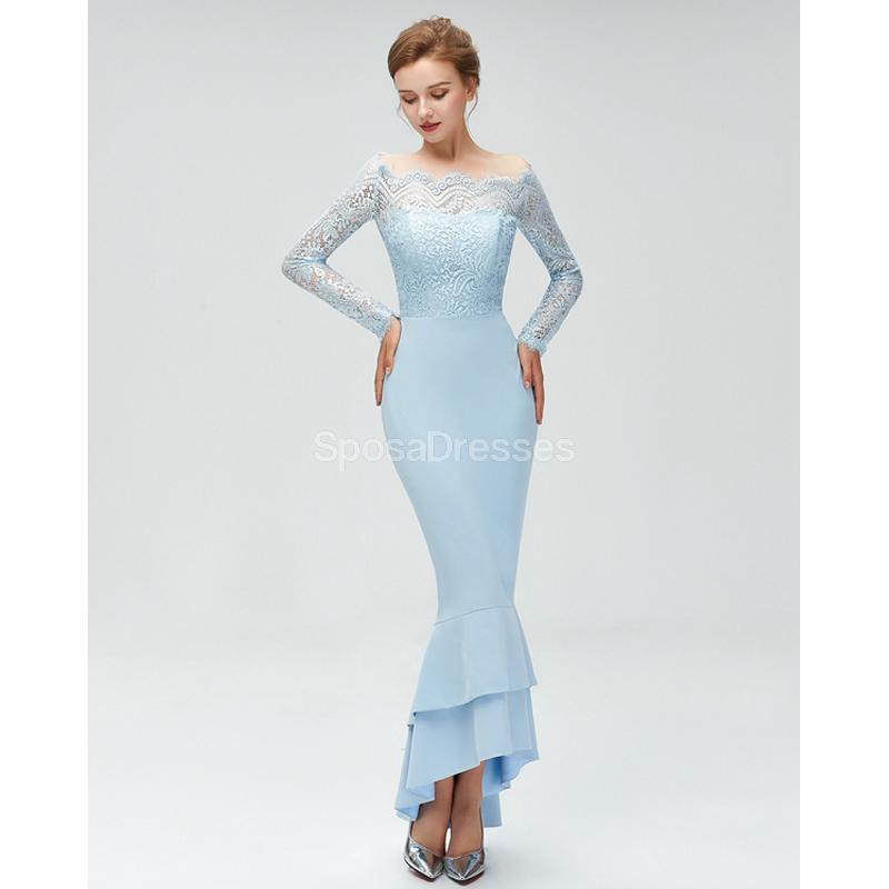 Elegant Long Sleeve Lace Mermaid High-Low Bridesmaid Dress - WG580 | Perfect for Weddings, Proms & Formal Events