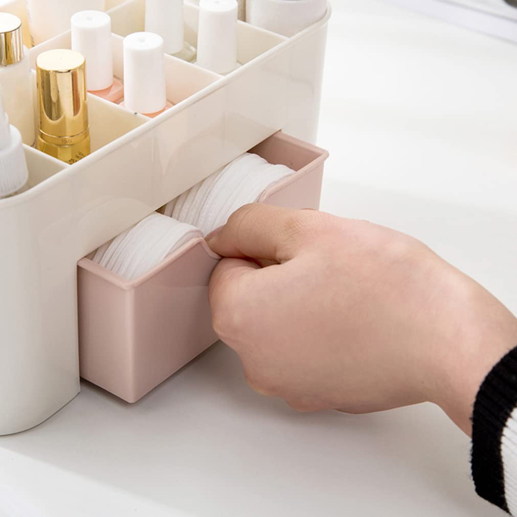 Multifunctional Pink Plastic Makeup Organizer with Drawers - Cosmetic Storage Box for Brushes, Lipsticks & Beauty Tools | Perfect for Vanity, Bathroom & Travel Organization