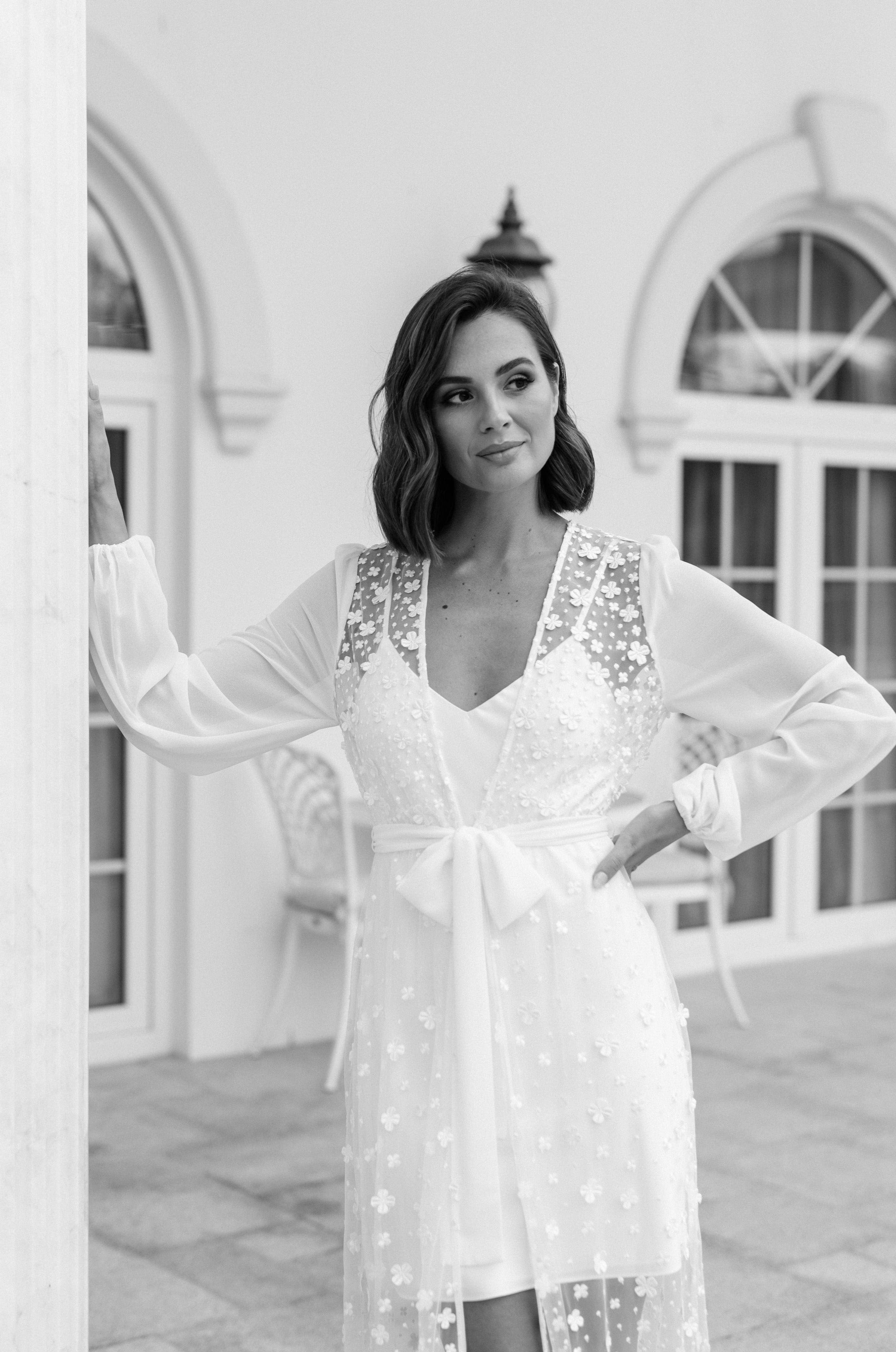 Cassidy Forget Me Knot Lace Maxi Bridal Robe with Slip - Elegant Wedding Gown for Brides, Bridal Party & Photoshoots