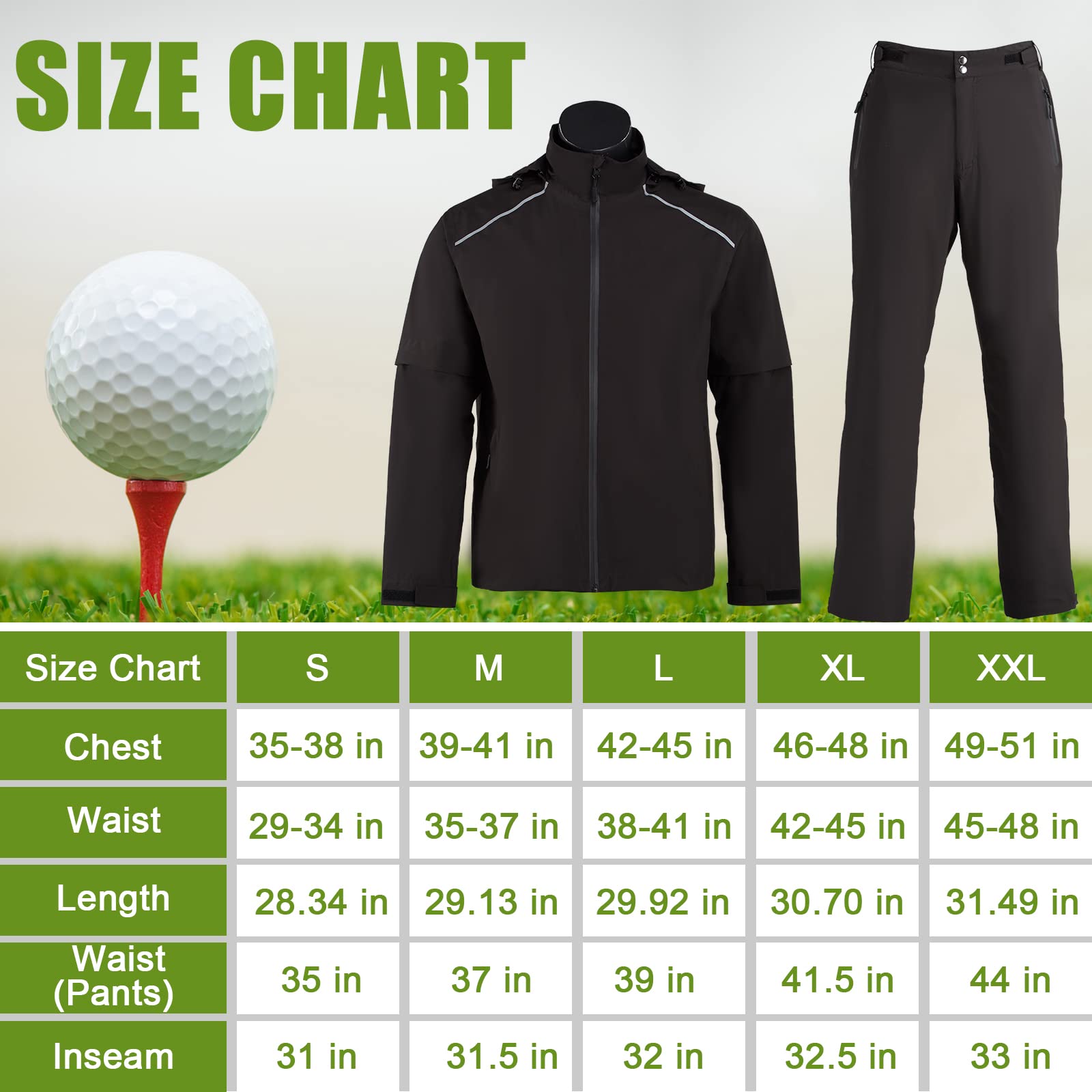 **Waterproof Golf Rain Jacket for Men - Lightweight Windbreaker for Hiking, Cycling, Running & Outdoor Activities | All-Weather Protection for Golf, Camping & Travel**