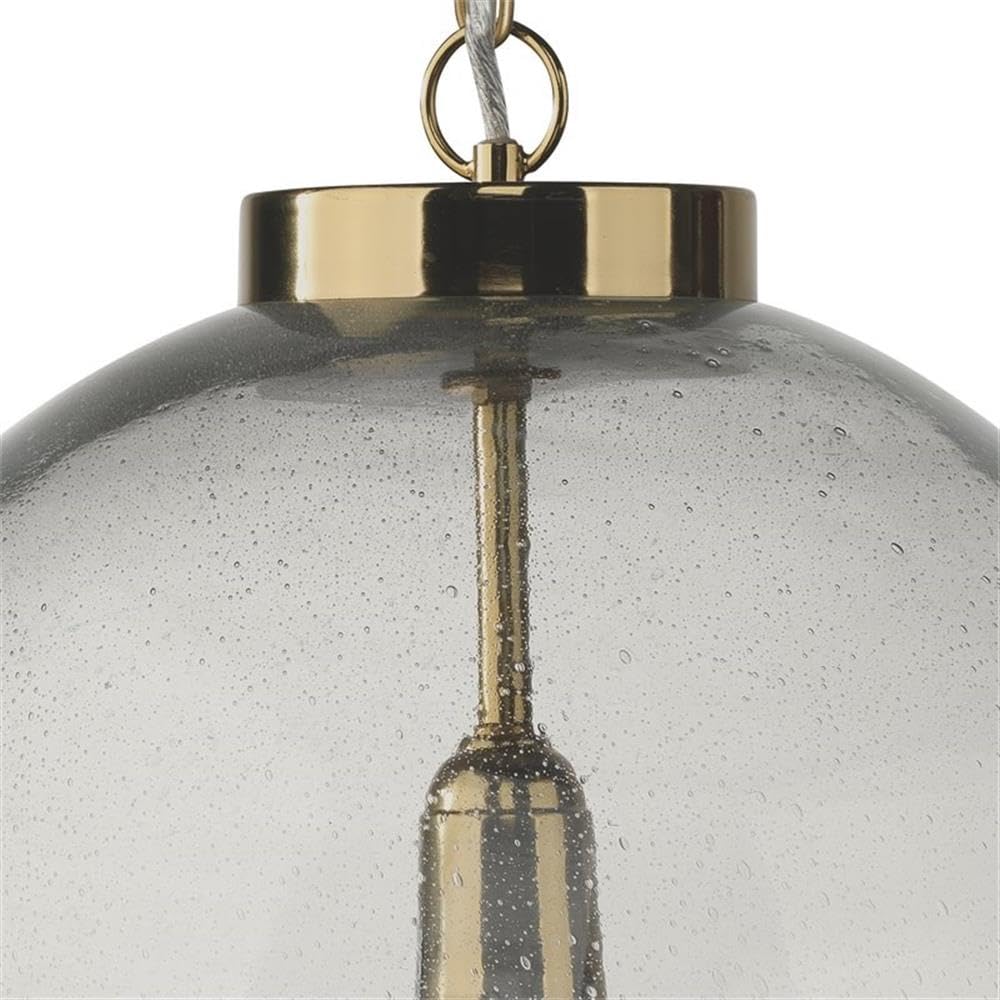 1-Light Farmhouse Metal Pendant Light with Blown Seeded Glass Shade in Antique Brass - Perfect for Kitchen Island, Dining Room, and Entryway Lighting