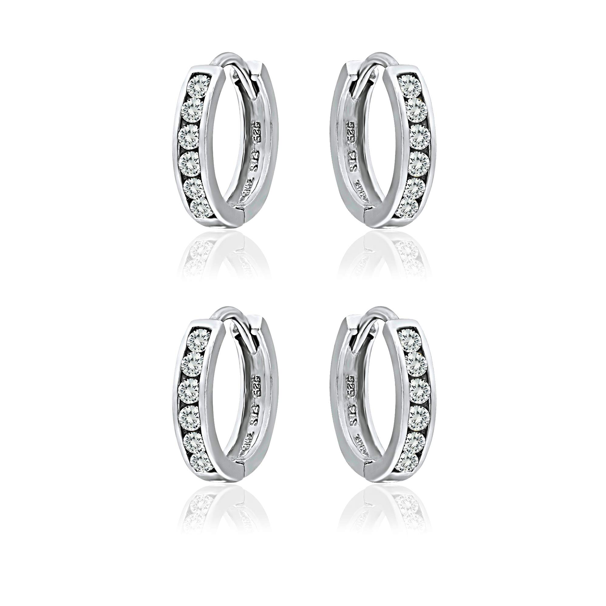 925 Sterling Silver CZ Cubic Zirconia Huggie Hoop Earrings for Women - 14mm Round Ear Cuff | Perfect for Parties, Weddings & Everyday Wear