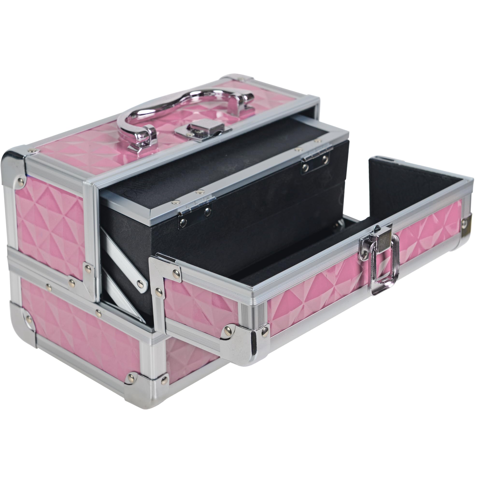SHANY Chic Portable Makeup Train Case with Lock - 3-Tier Cosmetic Organizer, Jewelry Storage & Built-in Mirror | Travel-Friendly Beauty Case for Professional Makeup Artists & Home Use (Polite Pink)
