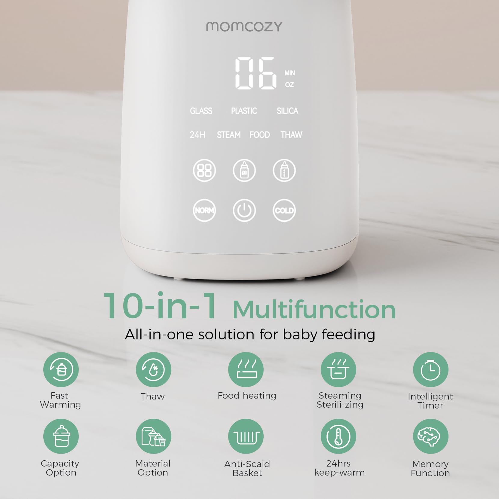 Momcozy Smart Baby Bottle Warmer & Sterilizer - Fast Heating with Precise Temperature Control, Auto Shut-Off for Breast Milk & Formula - Perfect for Nursery, Travel & Late-Night Feedings