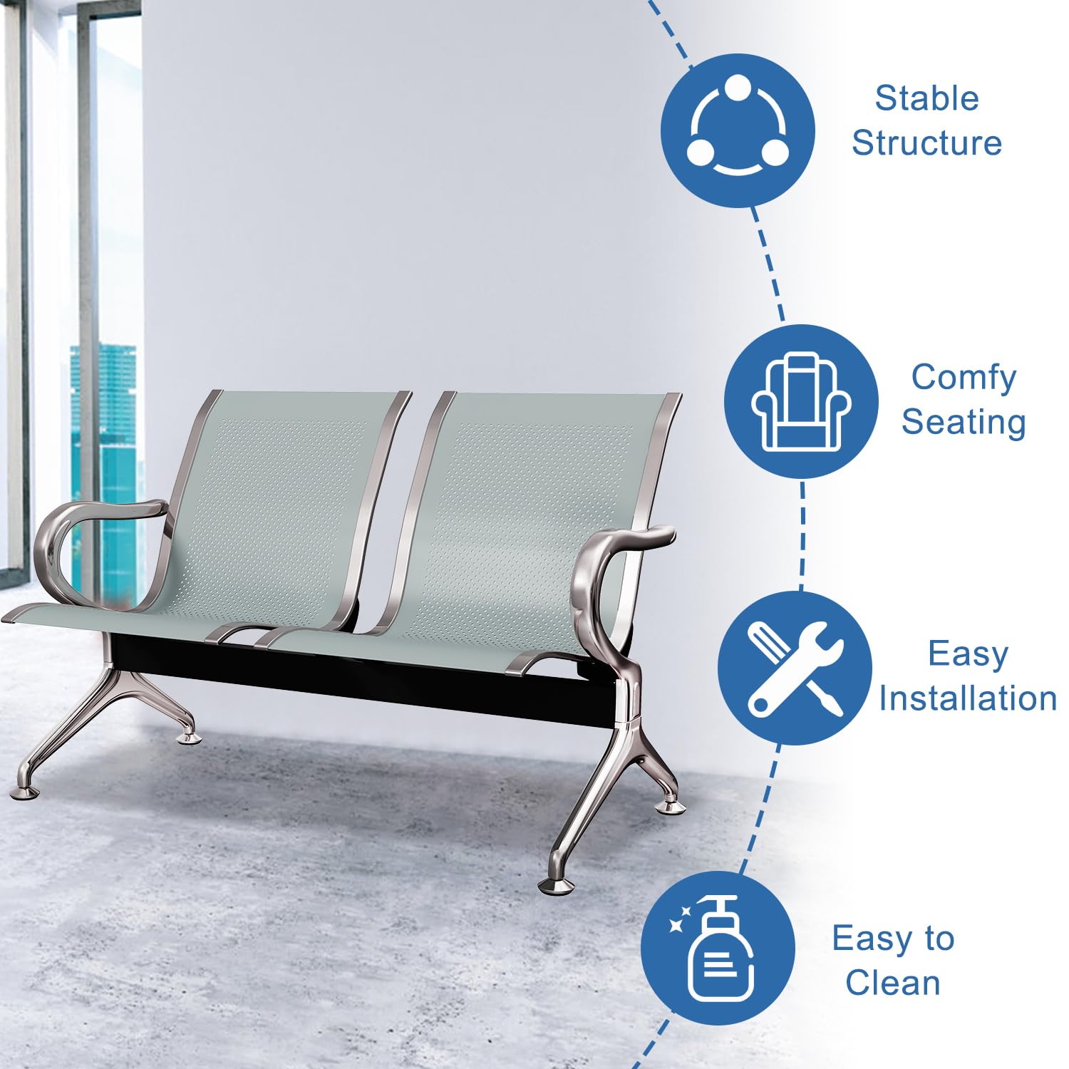 kinbor 2-Piece Waiting Room Chairs Set - Comfortable Airport Lounge, Salon, Office & Reception Furniture with Armrests - Perfect for Waiting Areas, Lobbies & Public Spaces