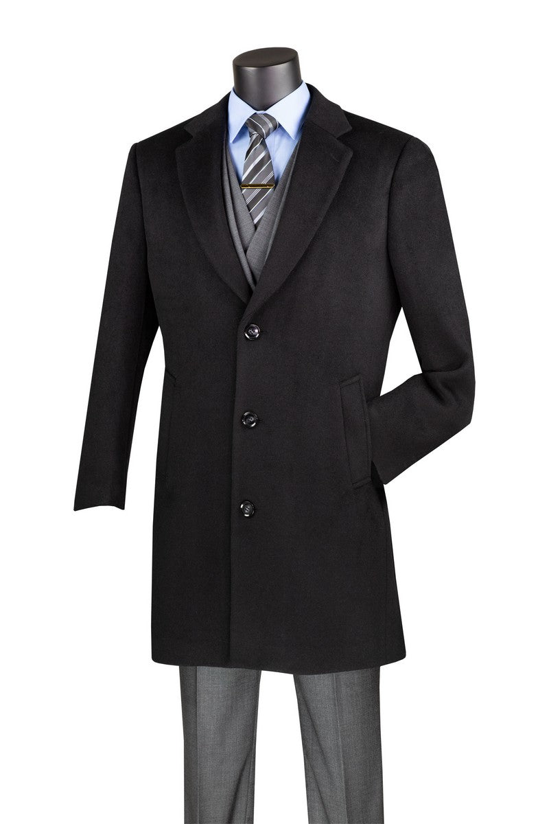 Milano Collection Men's Wool 3-Button Top Coat - 38 Inches Long | Formal Winter Overcoat for Business & Special Occasions