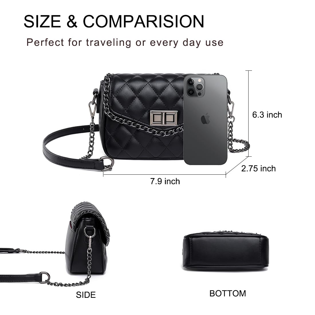 Trendy Small Quilted Crossbody Purse for Women - Soft Vegan Leather Shoulder Bag with Chain Strap & Flap Closure - Perfect for Everyday Use, Travel & Shopping