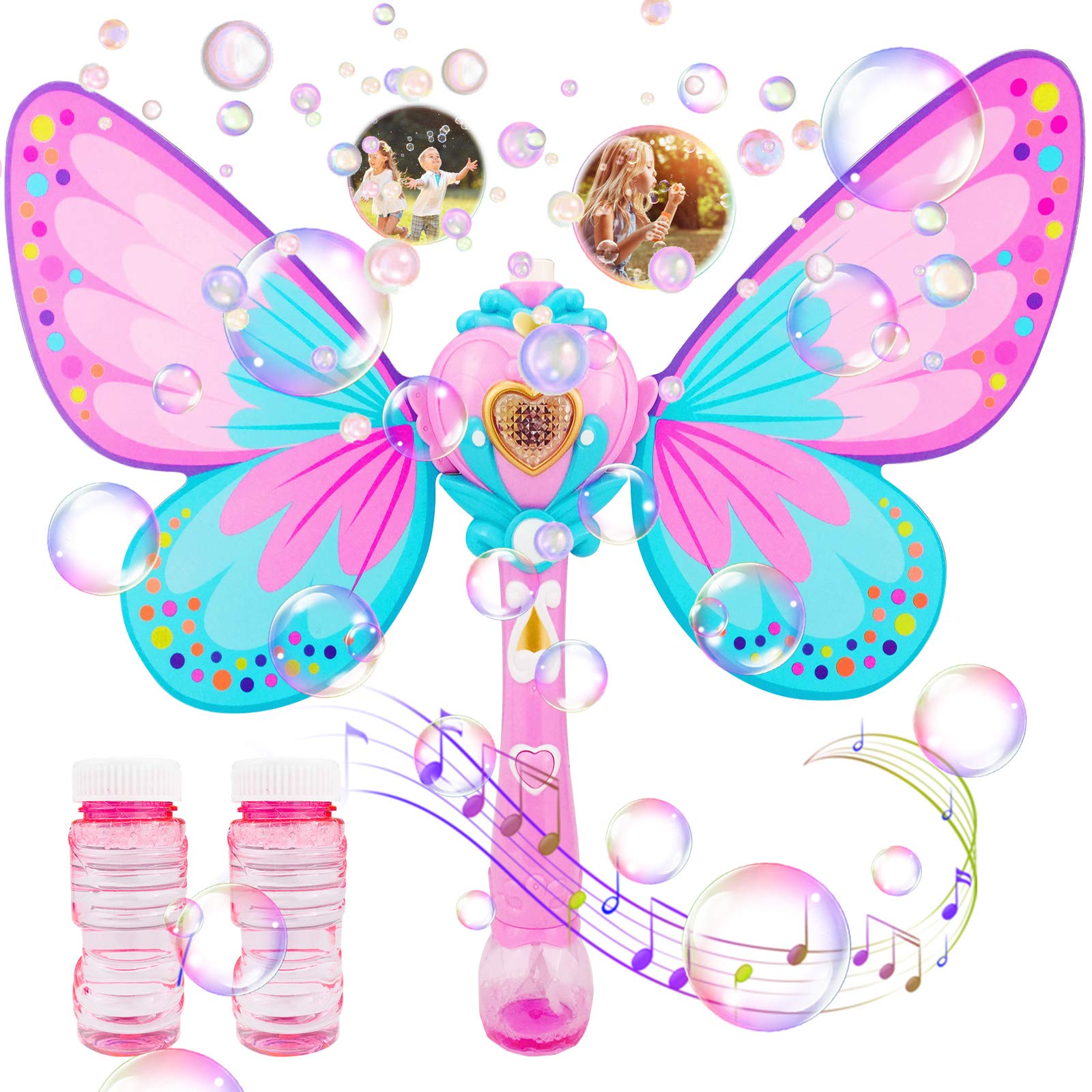 Butterfly Bubble Machine for Kids - Automatic Bubble Blower with Music & LED Lights, Includes 2 Bubble Refills - Perfect for Toddlers, Birthday Parties, Weddings, Outdoor & Indoor Play