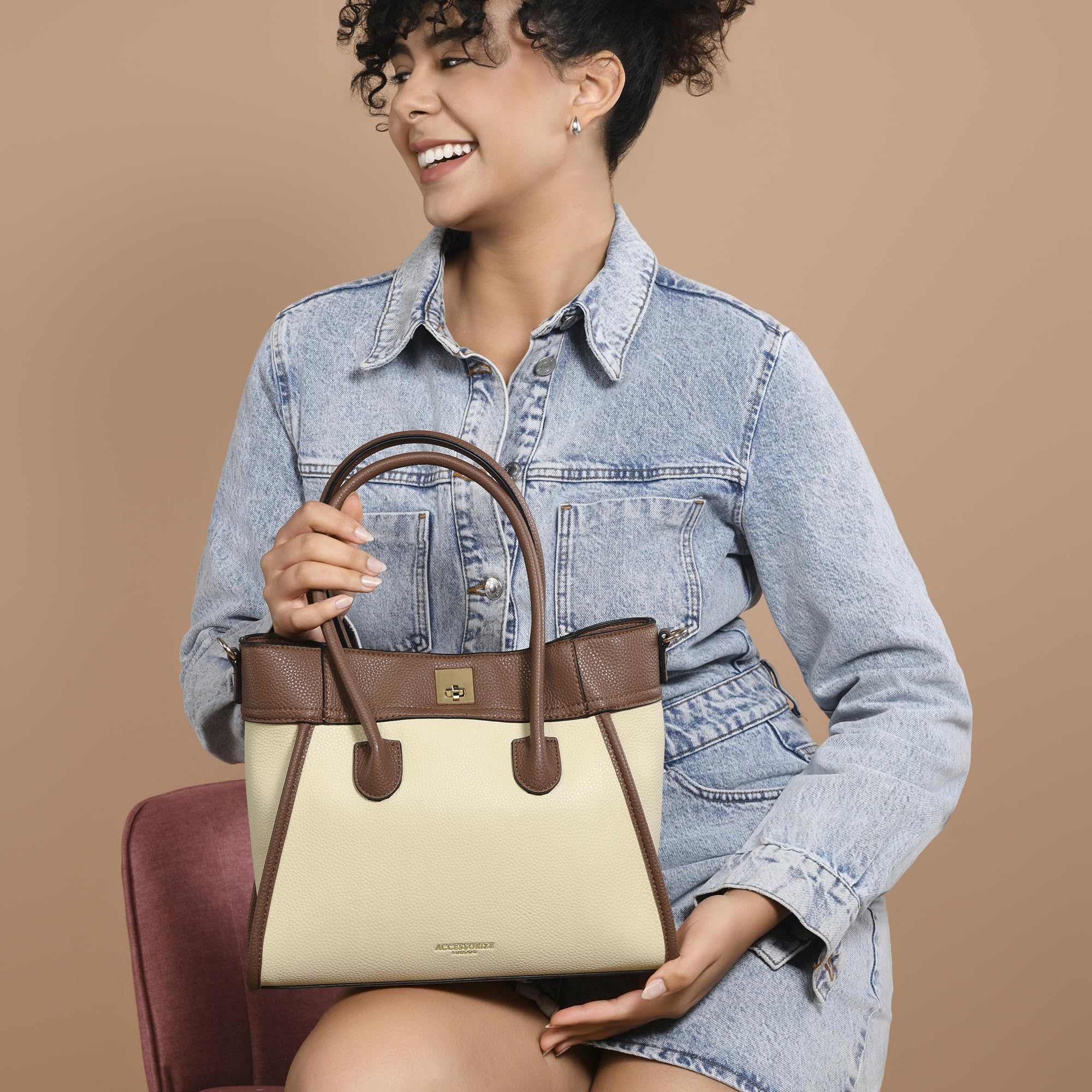 Accessorize London Women's Dual Tone Satchel Bag with Detachable Adjustable Strap - Stylish Ladies Purse Handbag for Office, Work & Everyday Use | Perfect Work Tote & Professional Women's Shoulder Bag