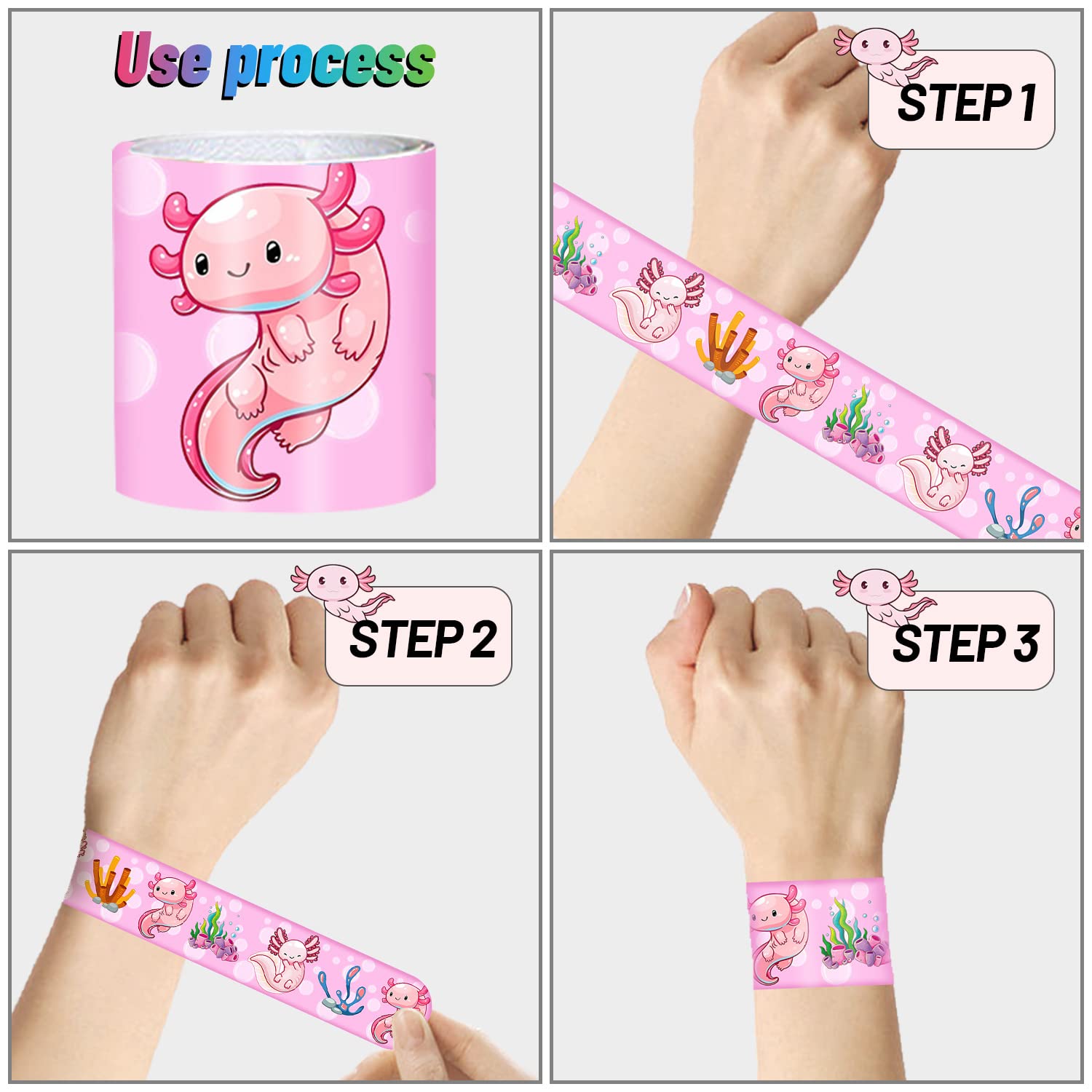 48 PCS Axolotl Slap Bracelets - Cartoon Amphibian Party Wristbands for Kids, Boys & Girls - Fun Axolotl Party Favors, Birthday Supplies, Baby Shower Gifts, Carnival Prizes & Classroom Rewards - Perfect for Birthday Parties, School Events & Themed Celebrations