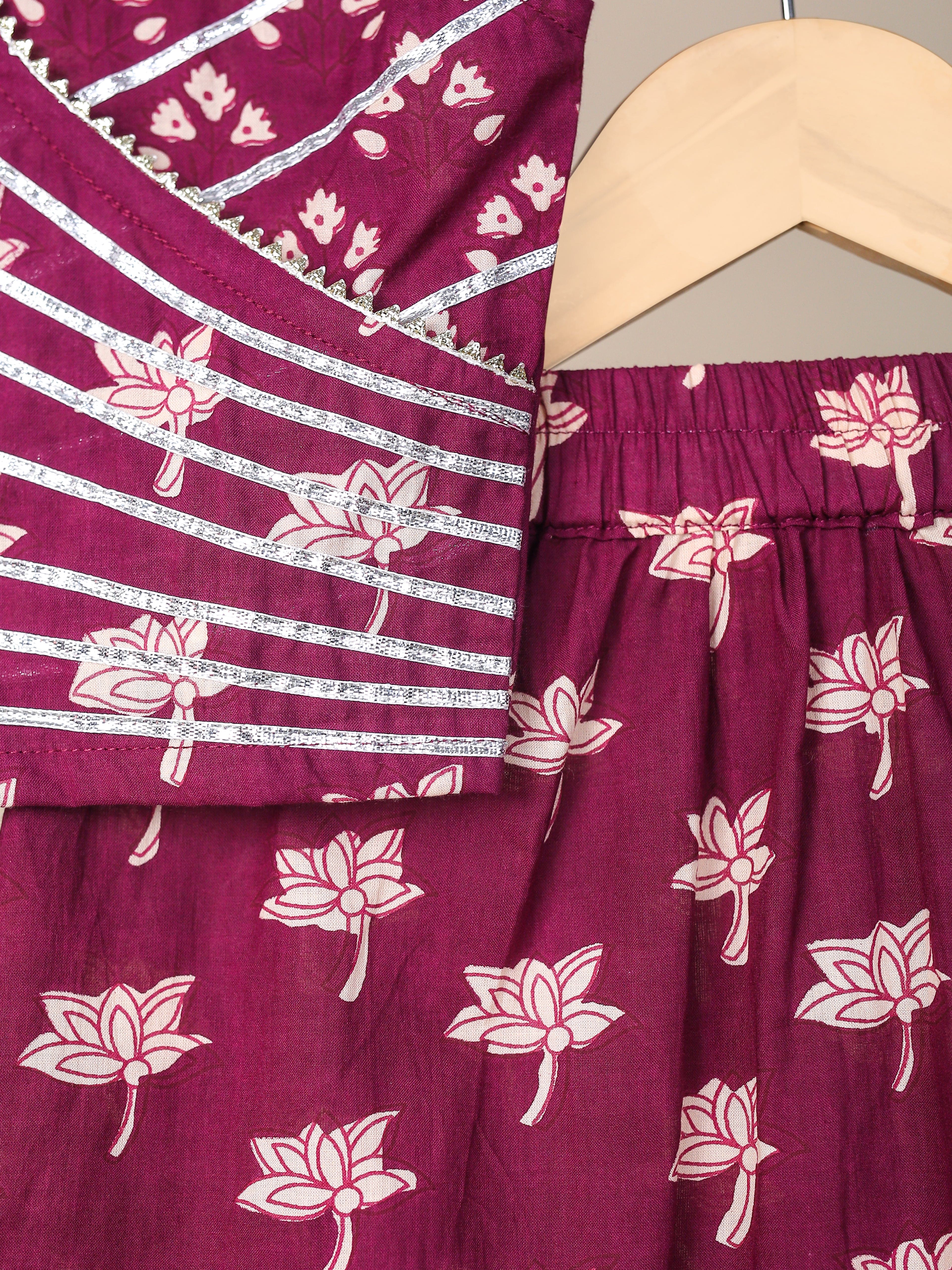 Pre-Order Girls Printed Skirt Set in Wine Red - Perfect for Birthday Parties, School Events & Family Gatherings