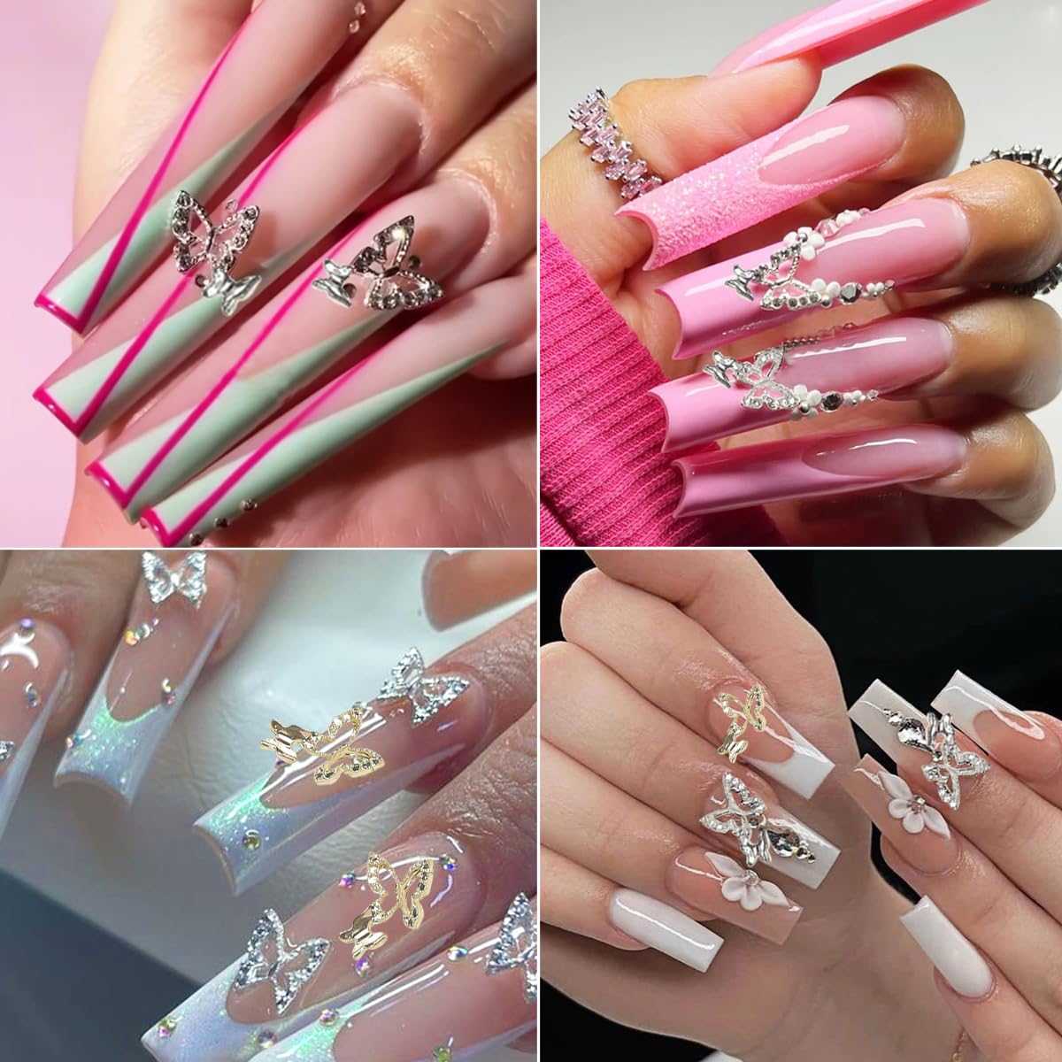20Pcs 3D Alloy Butterfly Nail Charms - Shiny Gold & Silver Metal Crystal Rhinestones for Acrylic Nails, DIY Nail Art Decorations - Perfect for Bridal, Party, and Festival Nail Designs