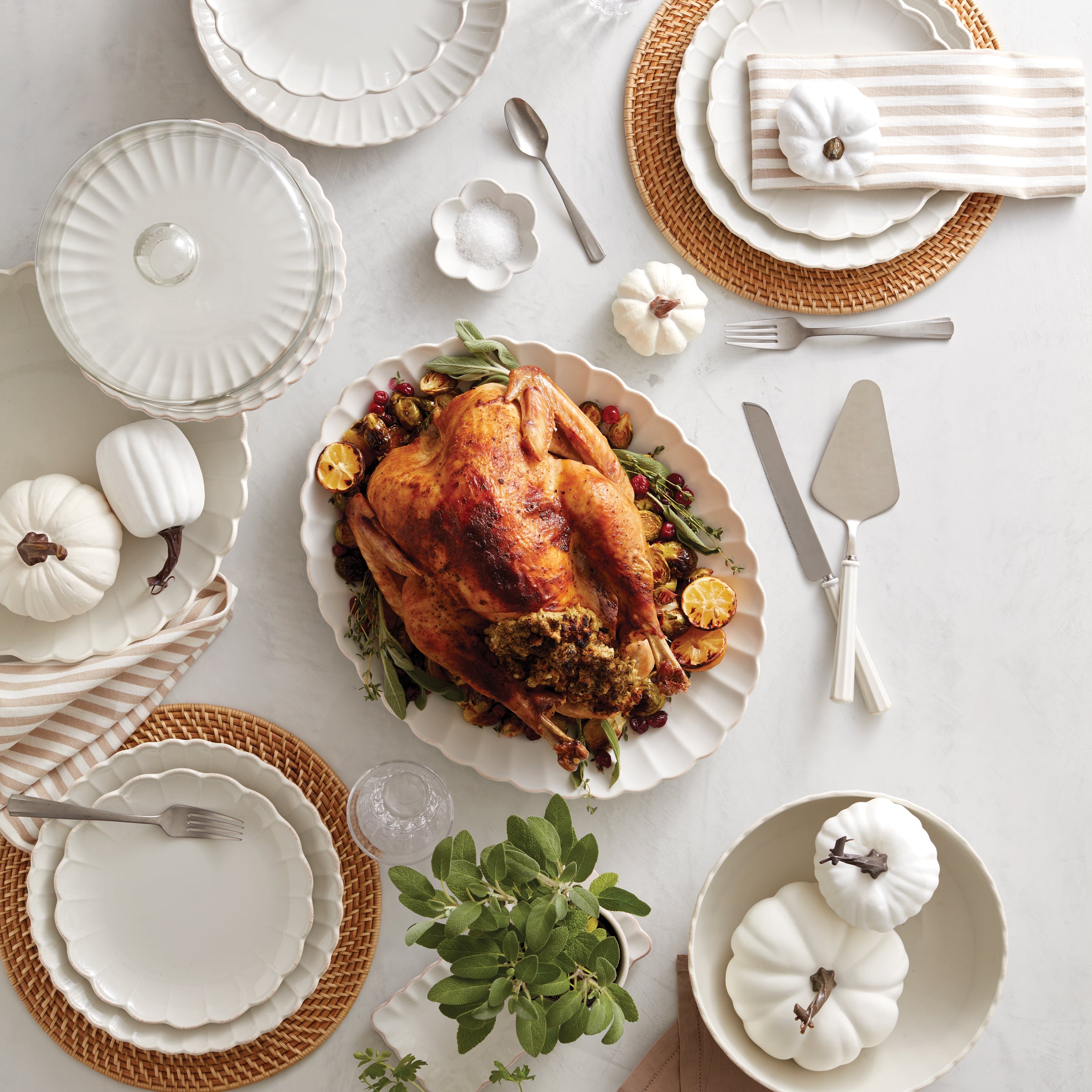 French Perle Carved Turkey Serving Platter - Elegant Porcelain Dinnerware for Holiday Feasts & Special Occasions