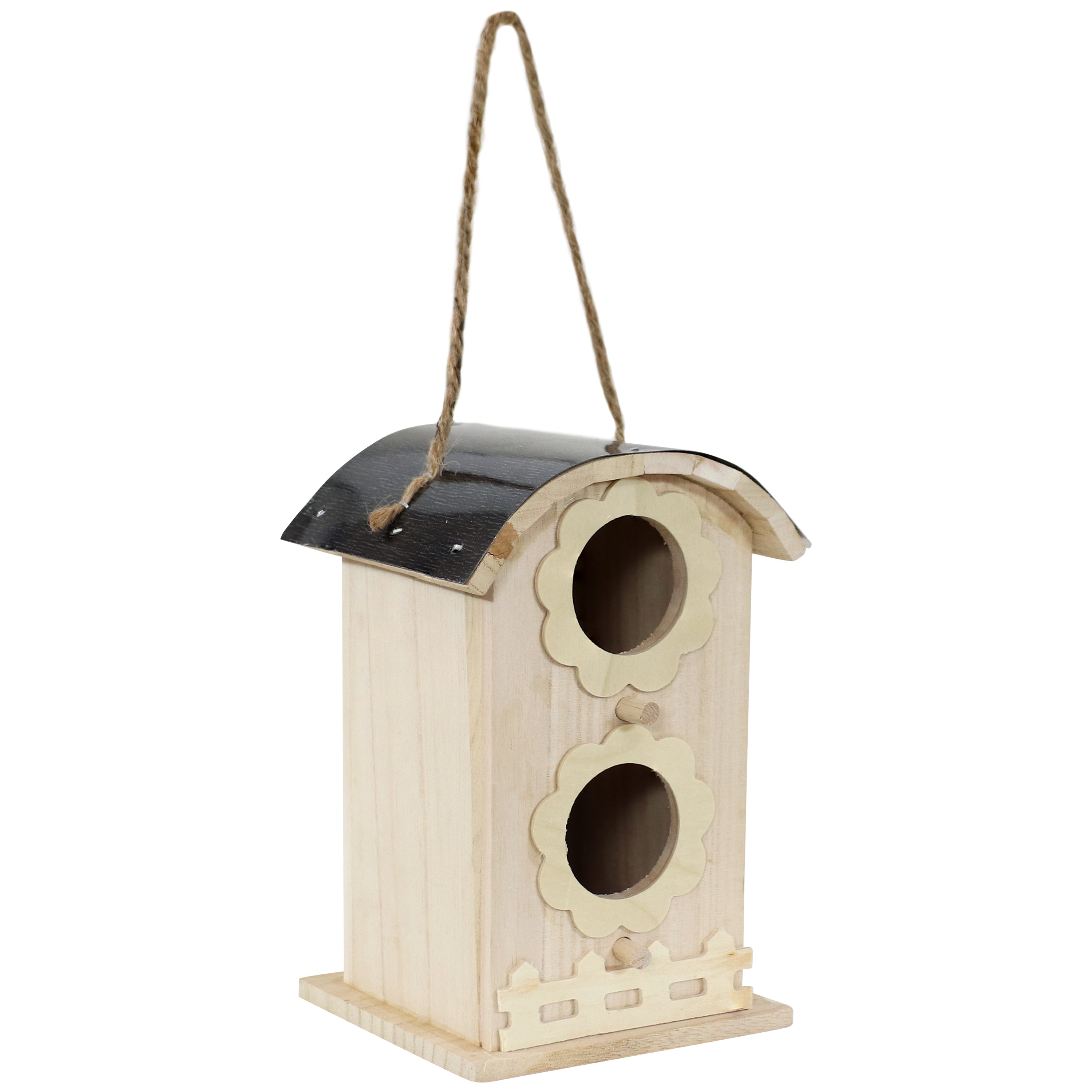 Sunnydaze Wooden Bungalow Outdoor Hanging Bird House - Natural Wood Bird Feeder for Garden, Patio & Backyard - Attracts Wild Birds for Birdwatching & Nature Lovers