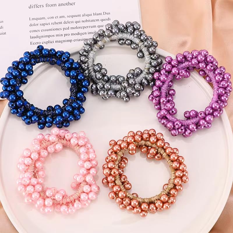 Samyak 6-Pack Imitation Pearl Hair Ties for Women & Girls - Elegant Ponytail Holders Hair Accessories for Weddings, Parties & Everyday Use