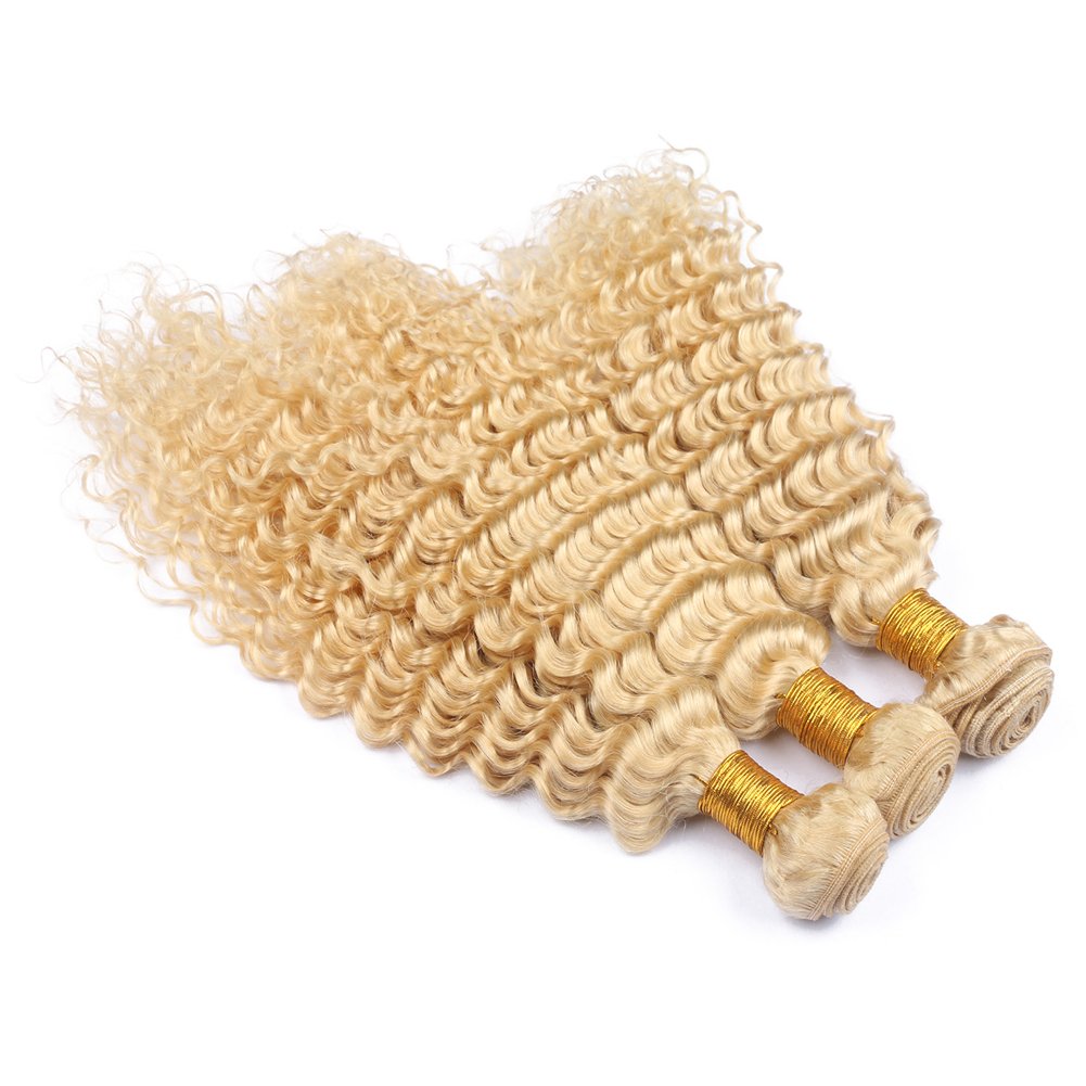 Brazilian Human Hair Frontal Closure 13x4 with 3 Bundles - 613 Blonde Hair Extensions Mixed Length (16-24 Inch) for Sew-in Weave & Natural Hairstyles