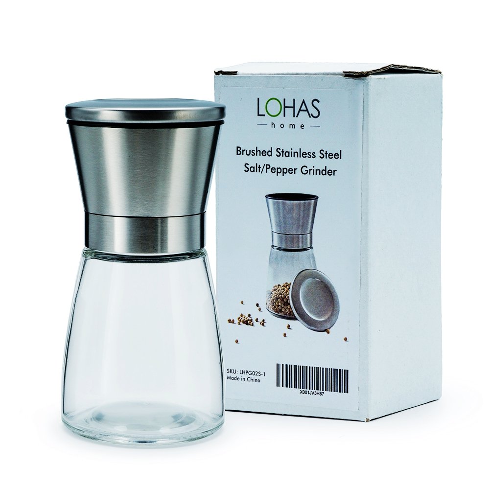Premium Glass Salt and Pepper Grinder Set - Adjustable Ceramic Manual Spice Mill for Coarse Sea Salt, Peppercorns & Herbs | Perfect for Kitchen, Dining Table & Gourmet Cooking