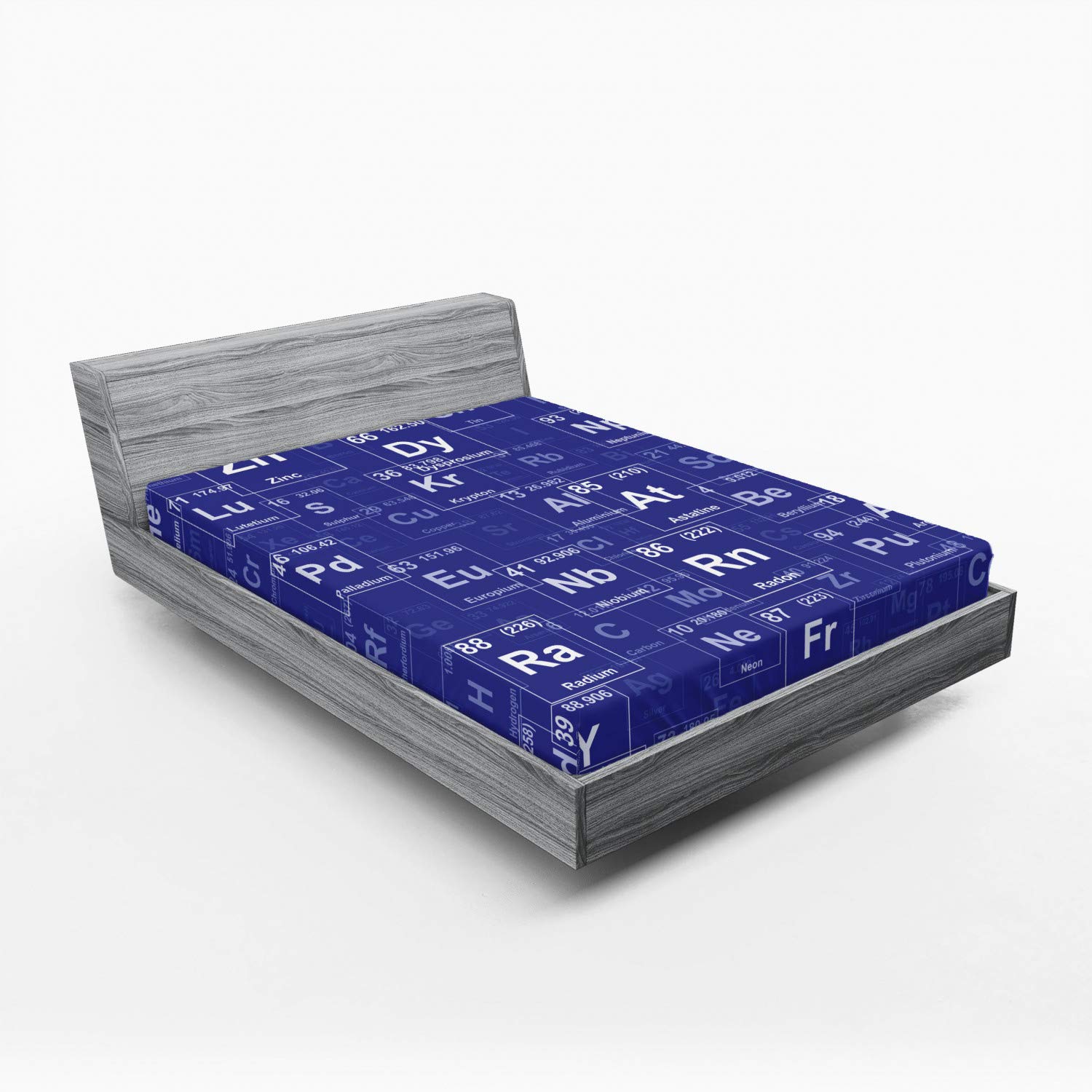Ambesonne Periodic Table Fitted Sheet - Full Size Chemistry Elements Design Bed Cover with Deep Pocket Elastic - Royal Blue & White Abstract Science Theme - Perfect for Science Classrooms, Dorm Rooms & Nerdy Bedroom Decor