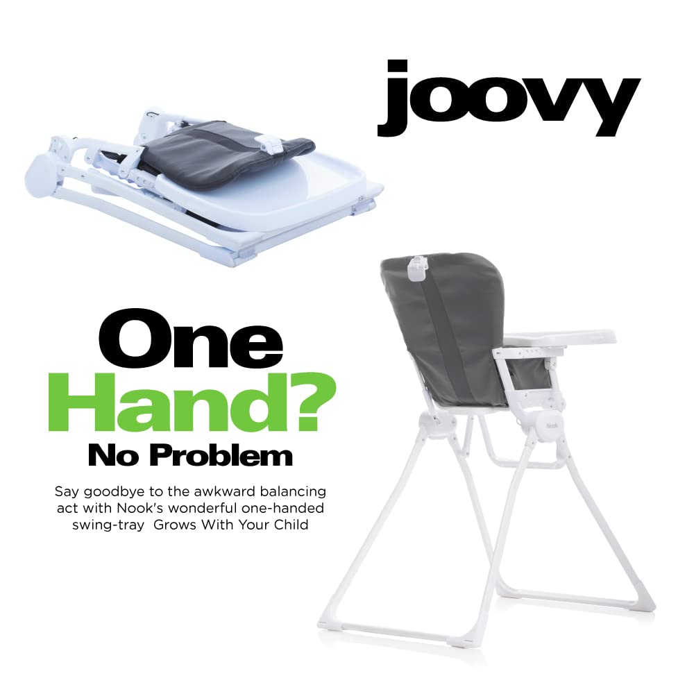Joovy Nook High Chair - 4-Position Adjustable Height, Swing Open Tray & Removable Dishwasher-Safe Insert for Easy Cleaning - Compact Foldable Design for Space Saving Storage (Charcoal) - Perfect for Babies & Toddlers at Home or Restaurant Dining