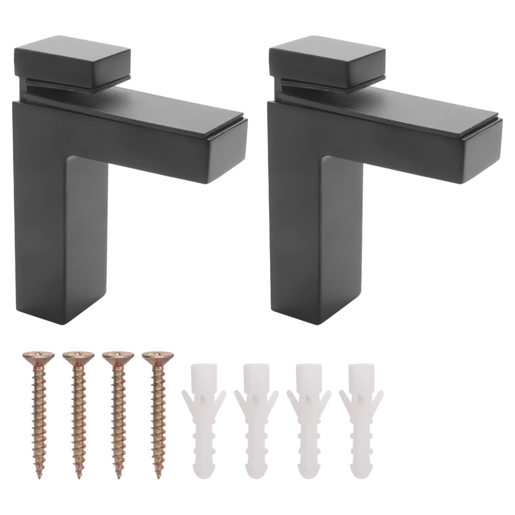 Tuccbay 2 Pack Heavy Duty Adjustable Floating Shelf Brackets - Black Metal Wall Mount Supports for Wood/Glass Shelves (3-28mm Thickness) - Perfect for Kitchen, Bathroom, Living Room & Office Storage Solutions